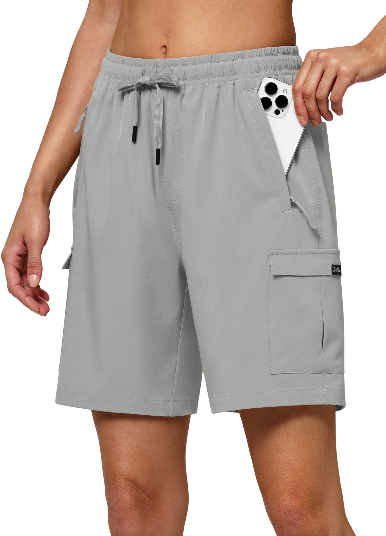 Willit Women's 7''/9" Hiking Cargo Athletic Shorts with Zipper Pockets Quick Dry for Camping, Golf, Travel Water Resistant