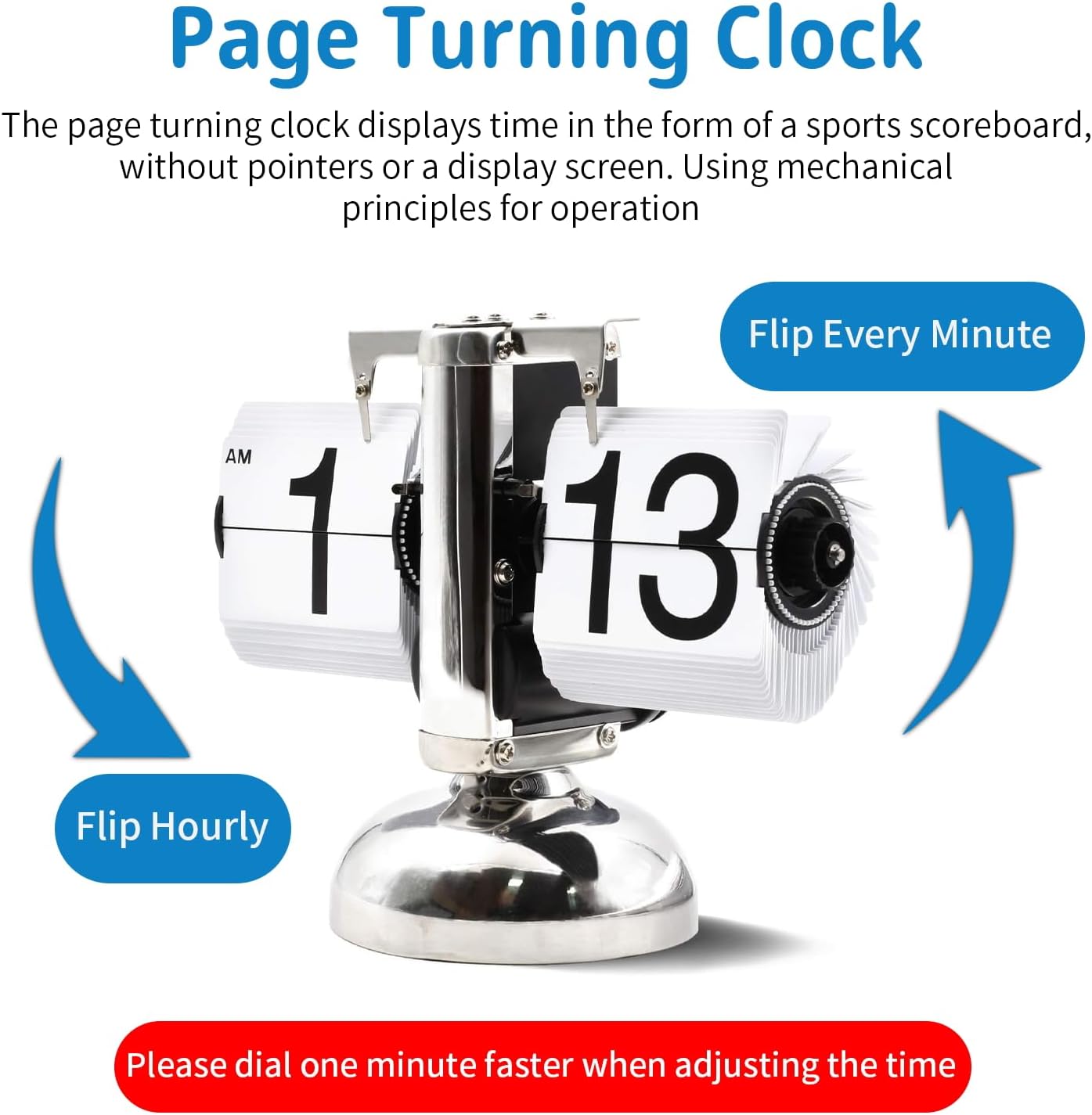 Flip Clock, Retro Flip Clock, Stylish Timepiece, Battery-Powered, Built-in Gears, Perfect for Desks/Bedrooms/Offices(White)