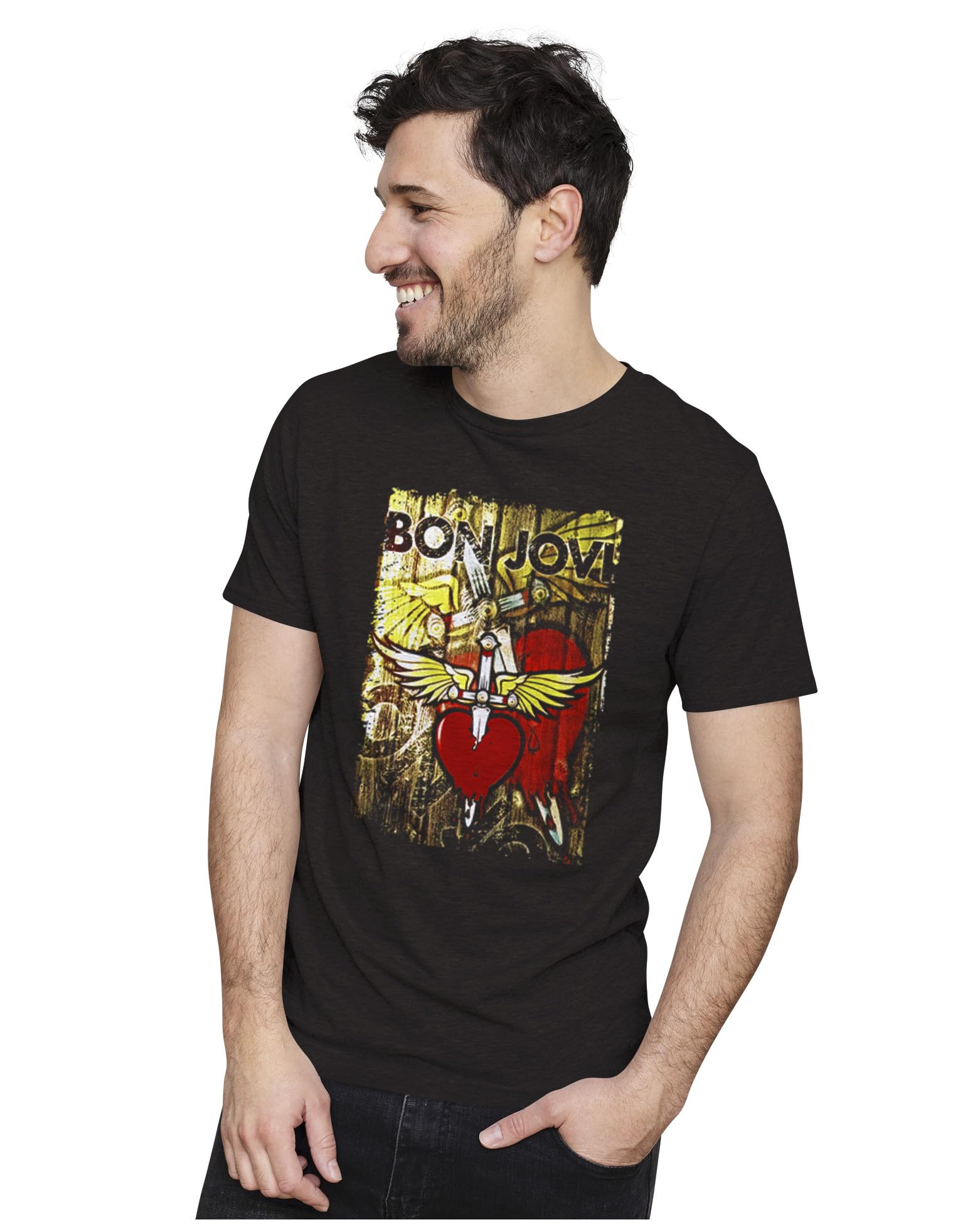 Heybroh Men's Women's Regular Fit T-Shirt Bon Jovi Artwork 100% Cotton  Unisex T-Shirt