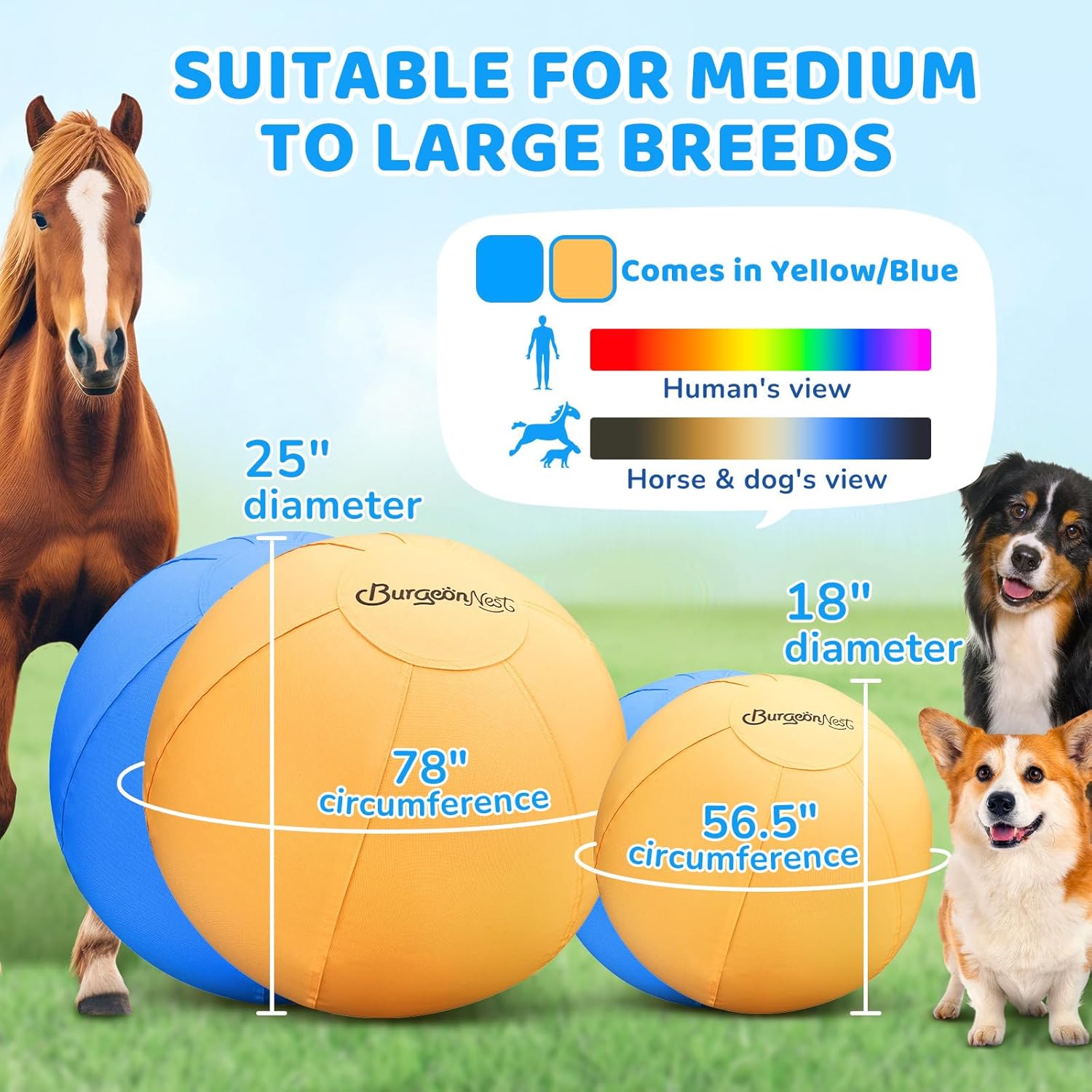 BurgeonNest 25'' Herding Ball for Dogs, Herding Ball for Australian Shepherds, Cattle, Border Collies & Medium/Large Breeds, Outdoor Dog/Horse Toys Includes Electric Pump for Quick Inflation-Yellow