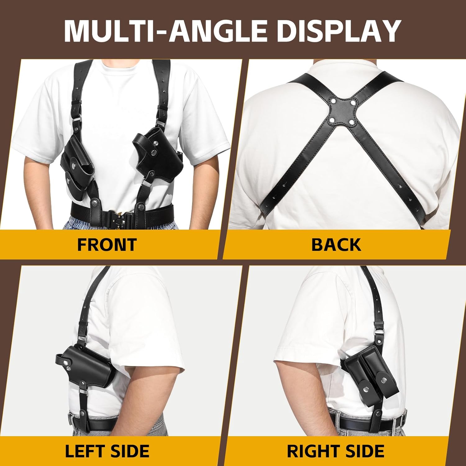 Shoulder Holster for Men Adjustable Leather Shoulder Holster for Concealed Carry Fits 1911 Glock 17/19/23 and Most Pistols Right Hand Vertical Gun Holster with Double Magazine Pouch