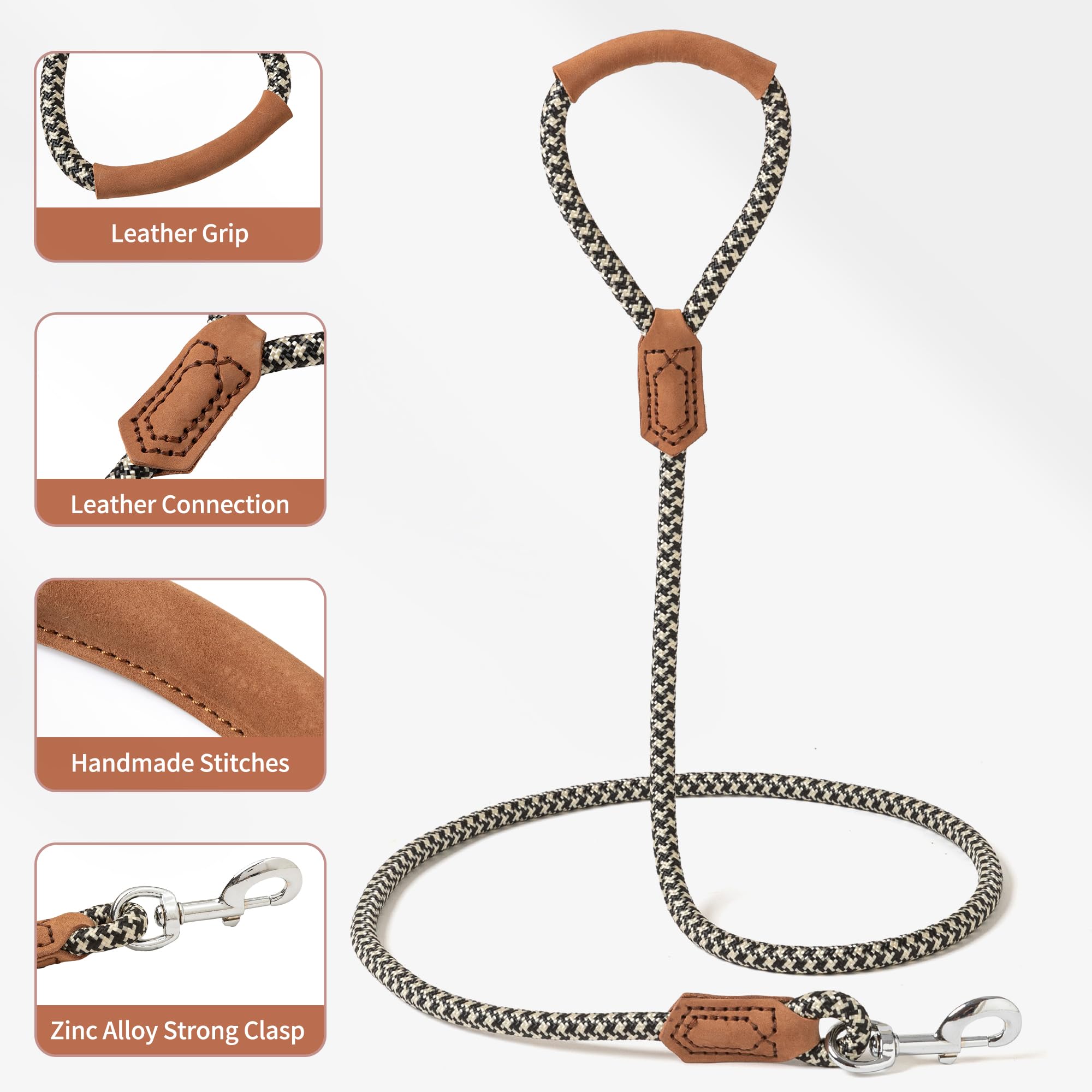 Mile High Life, Leather handle-Black Khaki, 48 Inch-1/2" - Image 4