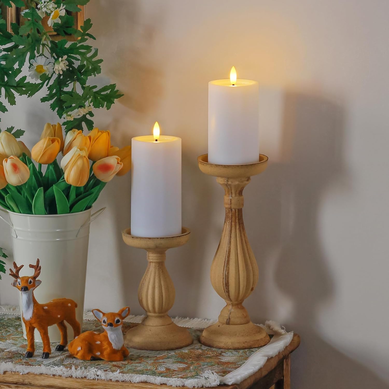 Outdoor 4pcs Flameless Waterproof Candles with Handy Remote Control, Cycle Timer Battery Operated Candle Grease Effect LED Flickering Pillar Plastic Long Lasting (White, 3" x4" 5" 6" 7") - Image 6