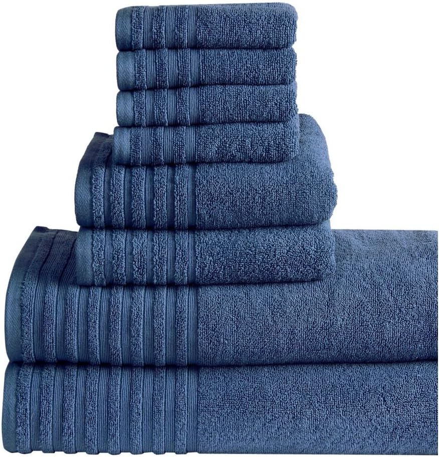 Casa Platino 8 Piece 100% Egyptian Cotton 600 GSM Towel Set, Blue Stone