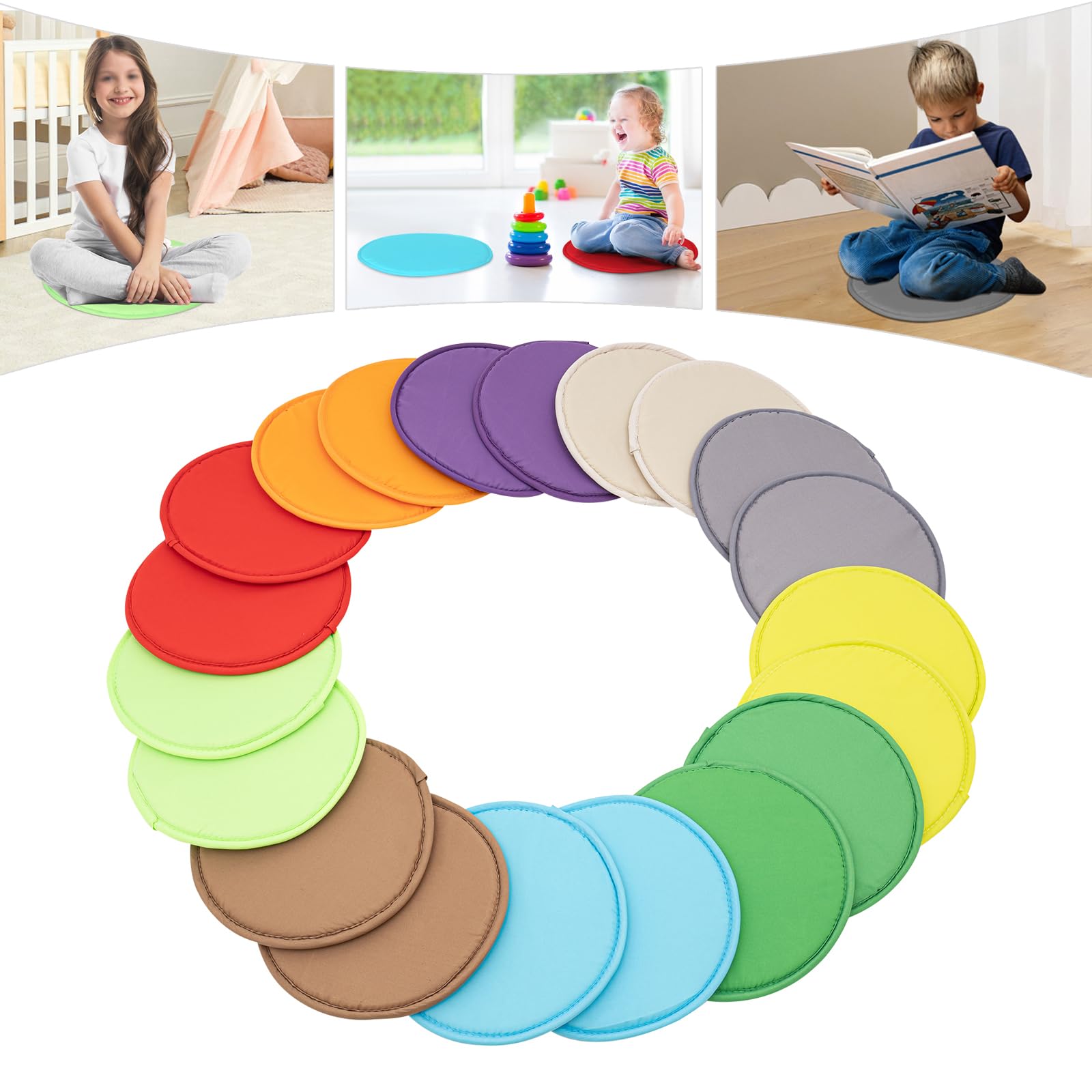 Set di 20 cuscini di seduta rotondi in gommapiuma, per esterni, bambini, antiscivolo, per bambini, scuola, asilo, multicolore