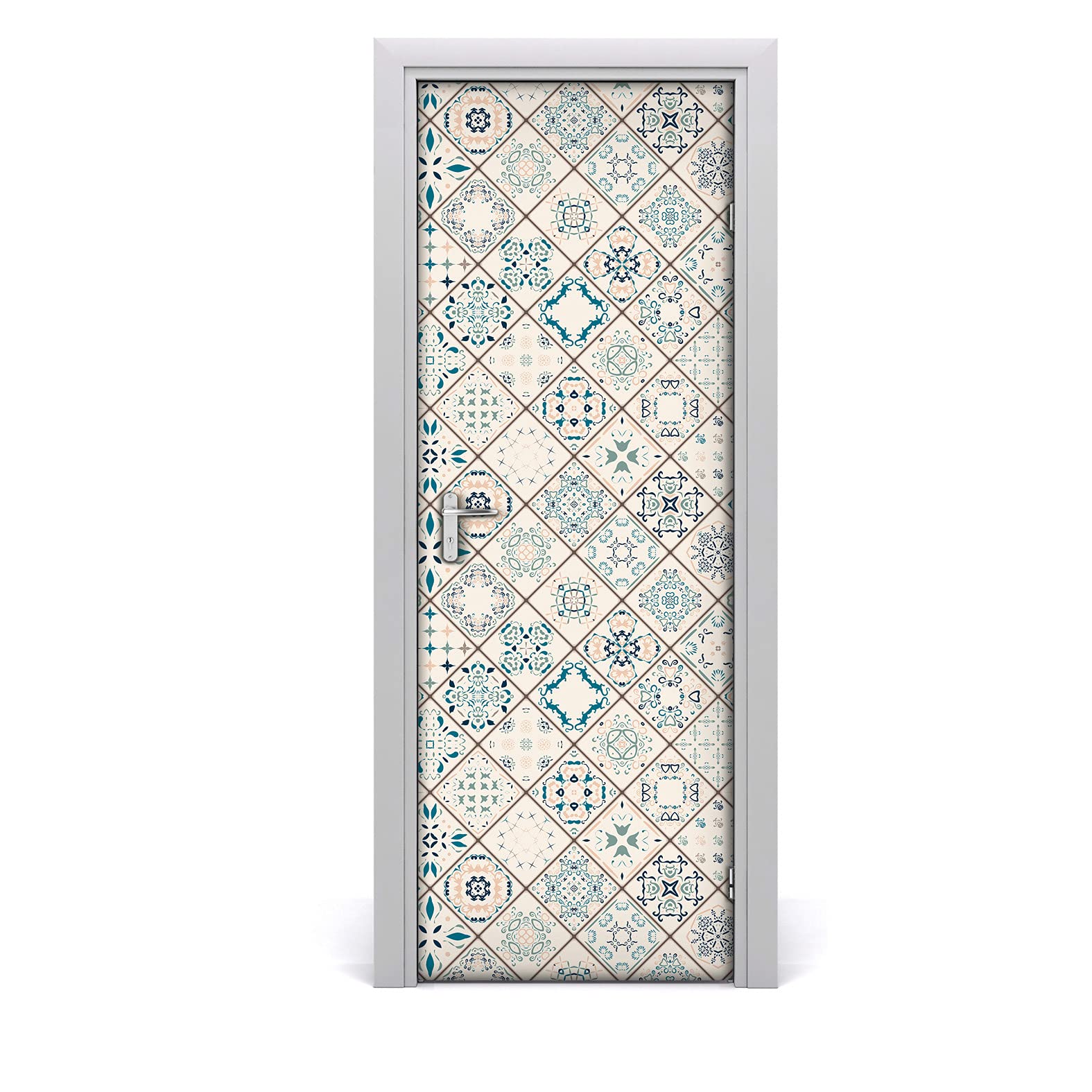 Rénovation de porte abîmée avec le sticker adhésif mural 70x200cm au motif géométrique