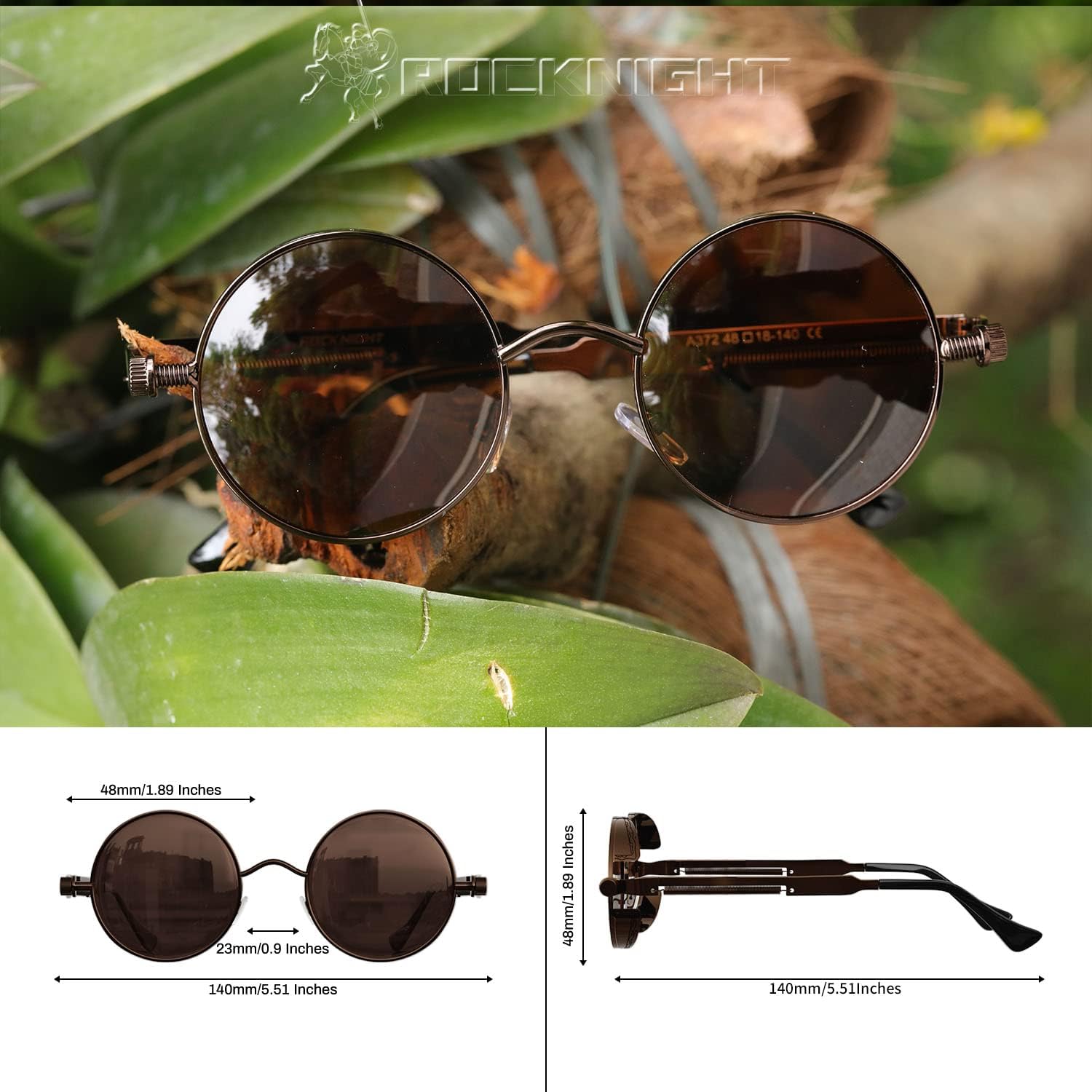 ROCKNIGHT Gothic Steampunk Round Polarized UV400 Protection Sunglasses Unisex Street Outdoor 48mm - Image 4