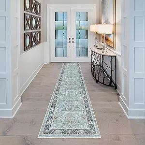 YOUFORTONG 2x10 Runner Rus for Hallways Soft Kitchen Rug Non Slip Rug Runner with Rubber Backing for Bathroom Washable Non Shedding Farmhouse Runner Rug (Green, 2X10)