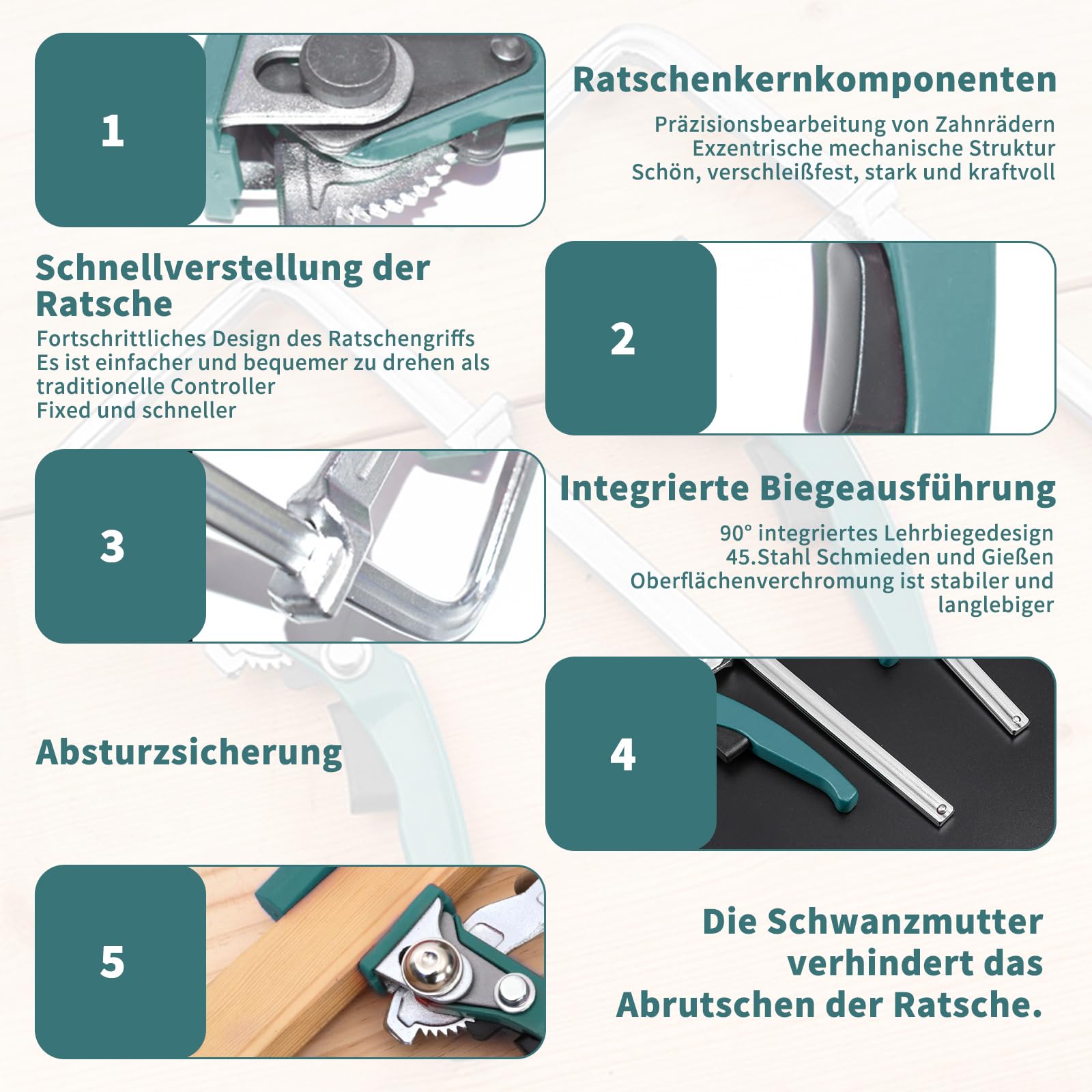 2 Stk Hebelzwinge, Ganzstahl Tischzwinge mit Hebelgriff, | Schnellspanner Zwinge mit 160mm Kapazität und 60mm Kehlentiefe zum Schneiden, Schleifen, Grün