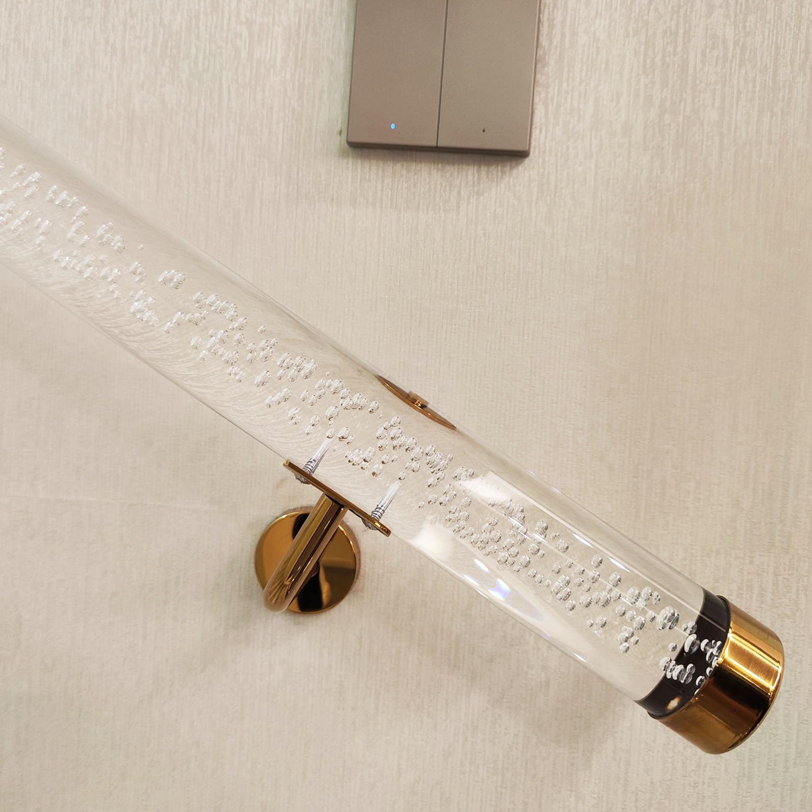 LWJSOCP Transparent Acrylic Handrail Wall Mount Kit - 3 Metre Crystal Stair Grab Bar with Gold Brackets & End Caps - Complete Staircase Safety Solution (500cm/16.4ft)