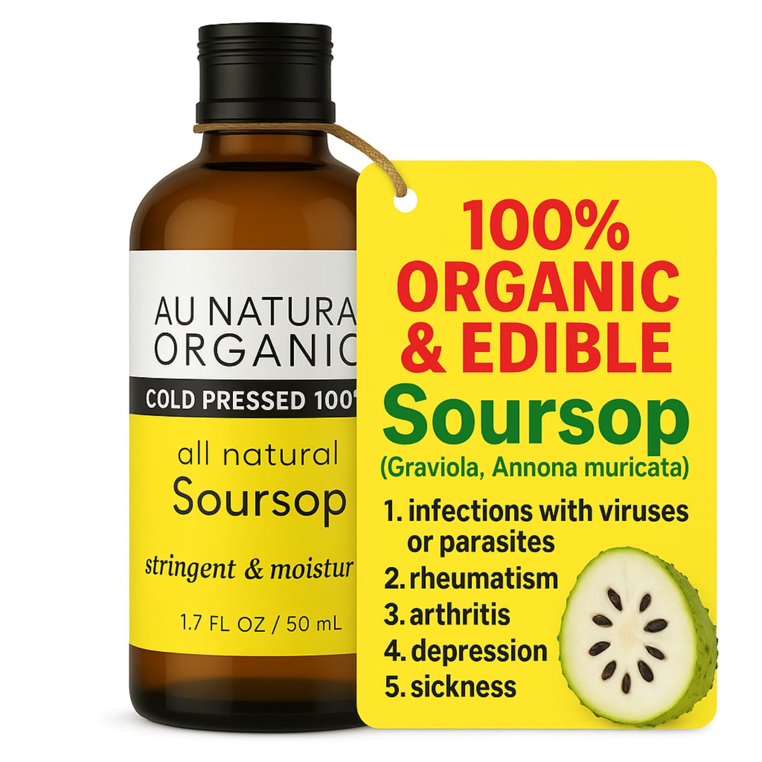 Soursop Oil Organic for Serious Illness | Cell Support & Regeneration, Immune Boost, Liver and Sleep | Graviola Guanabana Oil Face Acne, Skin, Hair | 1.7 oz