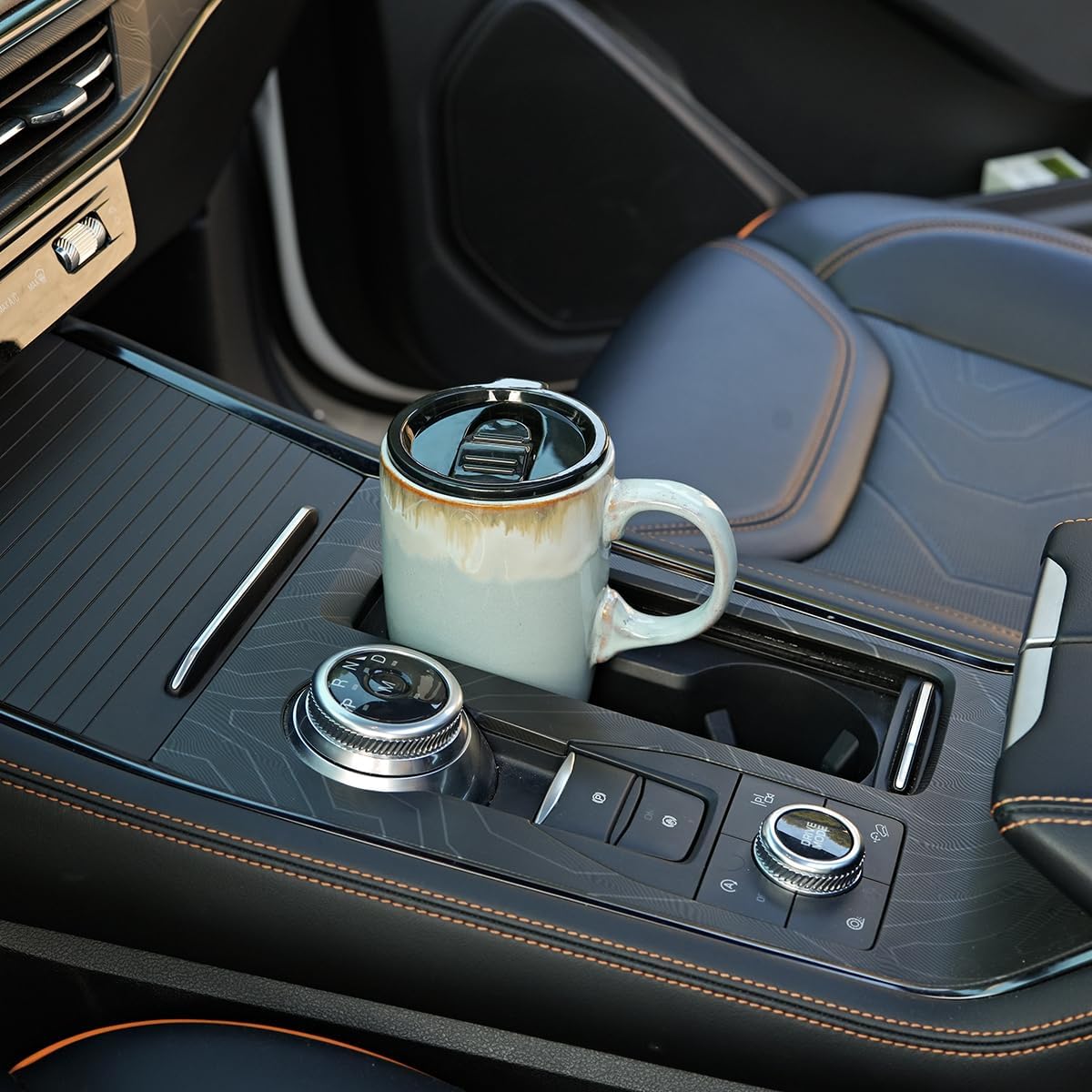 Bosmarlin Ceramic Travel Coffeel Mug with Handle and Lid, 18 oz, Portable Coffee Cup for Car Cup Holder, Microwave and Dishwasher Safe, Reactive Glaze (Light Grey Blue) - Image 5