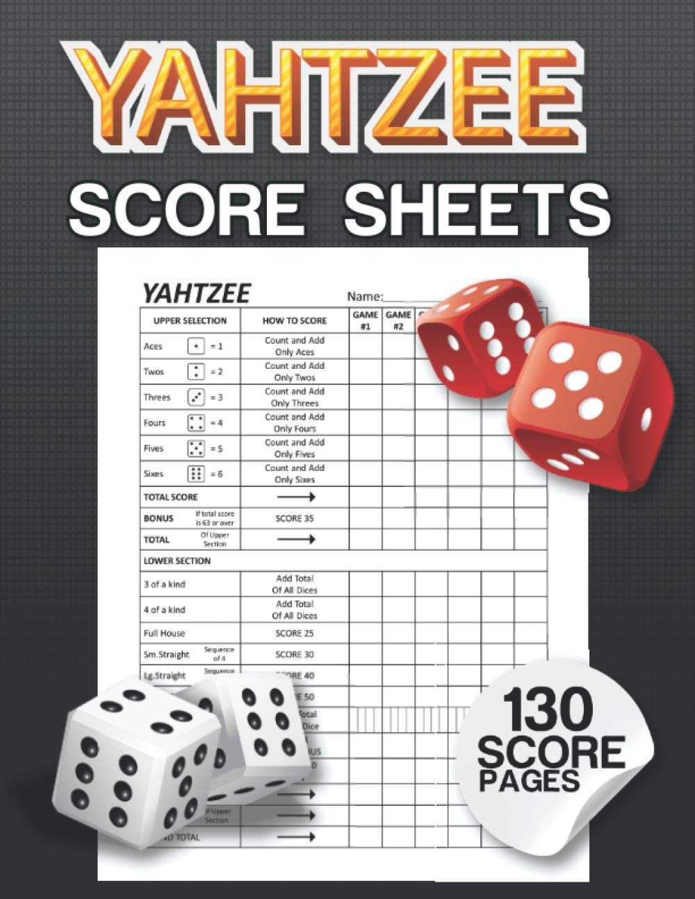 Buy Yahtzee Score Sheets 130 Sheet score keeper for Dice Board Game
