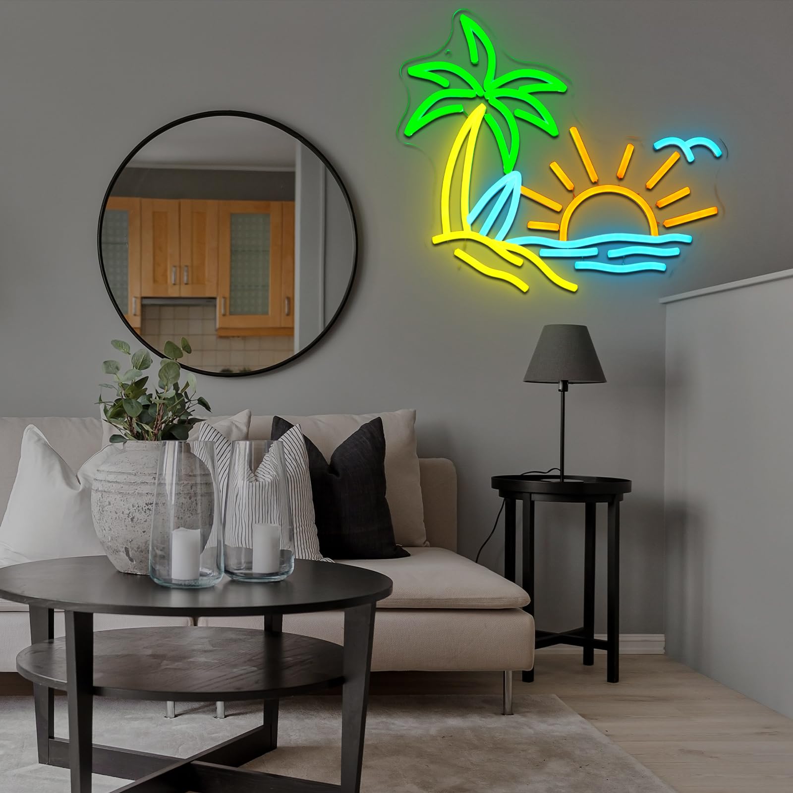 Tropische Palme Neon Schild Strand Surfen Led Neonschild Wand Sonnenaufgang Neon Sign USB Led Schild für Bier Bar Cafe Club Busineslich Zuhause Kneipe Männerhöhle Party Hotel Dekorationen