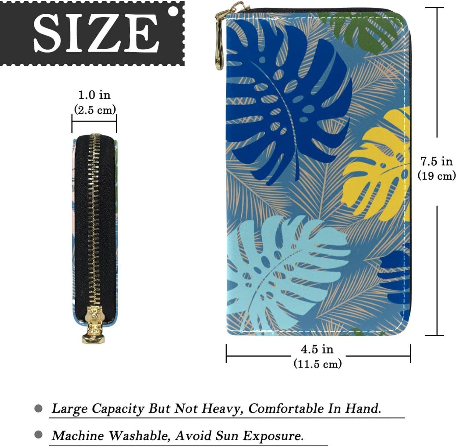 [WOSHJIUK] ラージ ウォレット PU レザー カード ホルダー,カラフルなヤシの葉の熱帯、女性用と男性用の小銭入れ収納