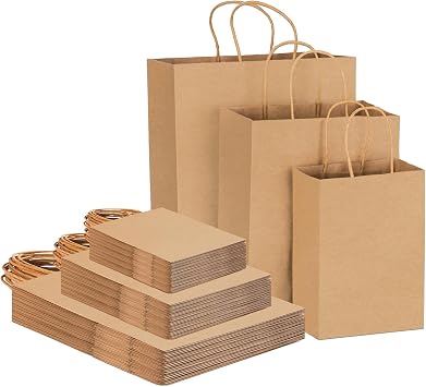45pcs Brown Kraft Paper Bags With Handles - Mixed Size Gift Bags for Business, Shopping, Retail, Party, Favor, Merchandise Brown