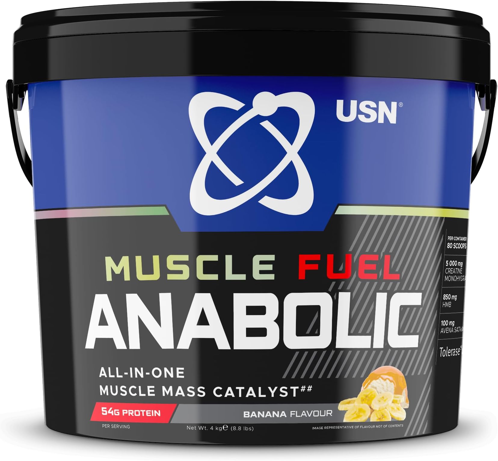Muscle Fuel All-In-One Muscle Mass Gainer, Banana Flavour, 54g Protein Powder, 5g Creatine Powder & 5g BCAA Powder For Maximum Muscle Growth, Post Workout Recovery Drink Mix - 4kg
