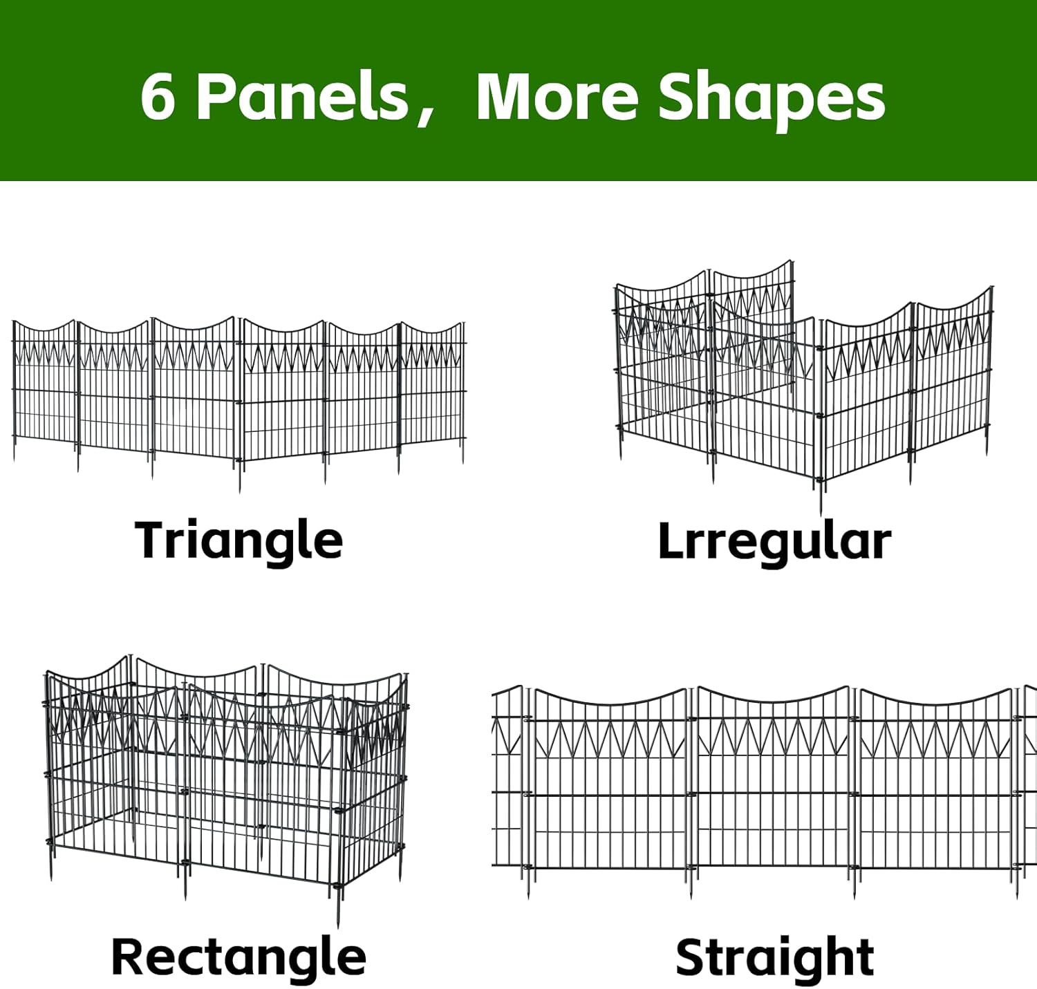 6 Panels Garden Fence Animal Barrier, 32in(H)×13.5ft(L) Rustproof Metal No Dig Fence | Reusable Decorative Garden Fence Border with Extra-Long Ground Stakes | Temporary Dog Fence for Yard, Black