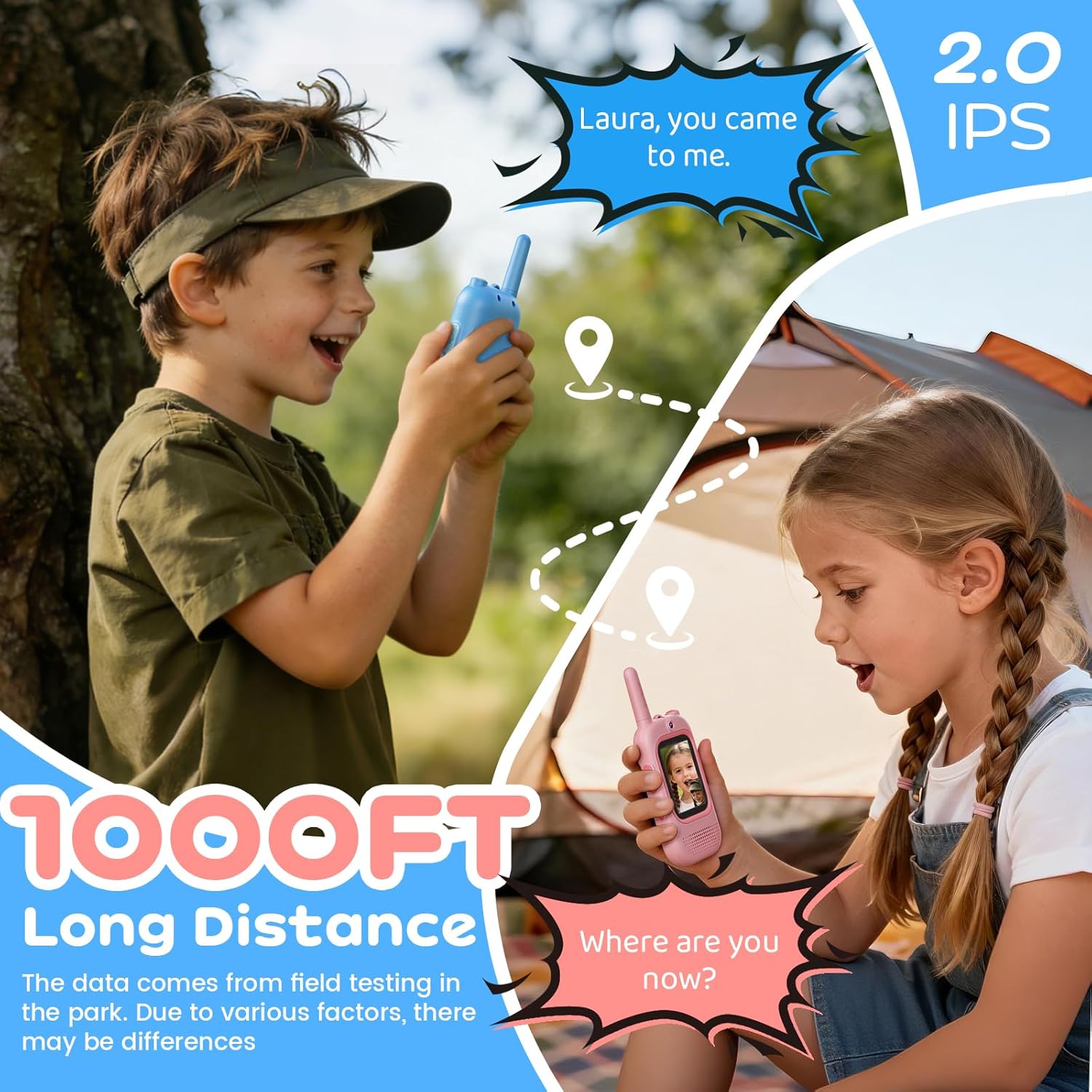 Video Walkie Talkies for Kids - 2 Pack Long Range Walkie Talkie Rechargeable Video Intercom 2 Way Radio for Age 3-12 Boys Girls for Indoor Outdoor Camping (Pink&Blue)
