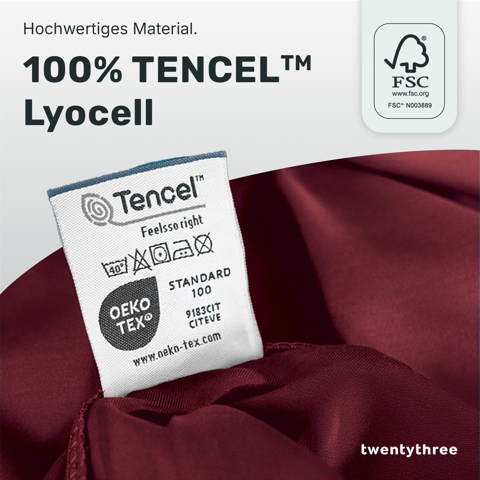 twenty:three® | Kissenbezug (2X) 40x80 cm Biking Red - 100% Tencel™ Lyocell (Lyocellfasern) - Kissenhülle, Kopfkissenbezug, Reißverschluss, Ultraweich, Hochwertig, Ganzjährig