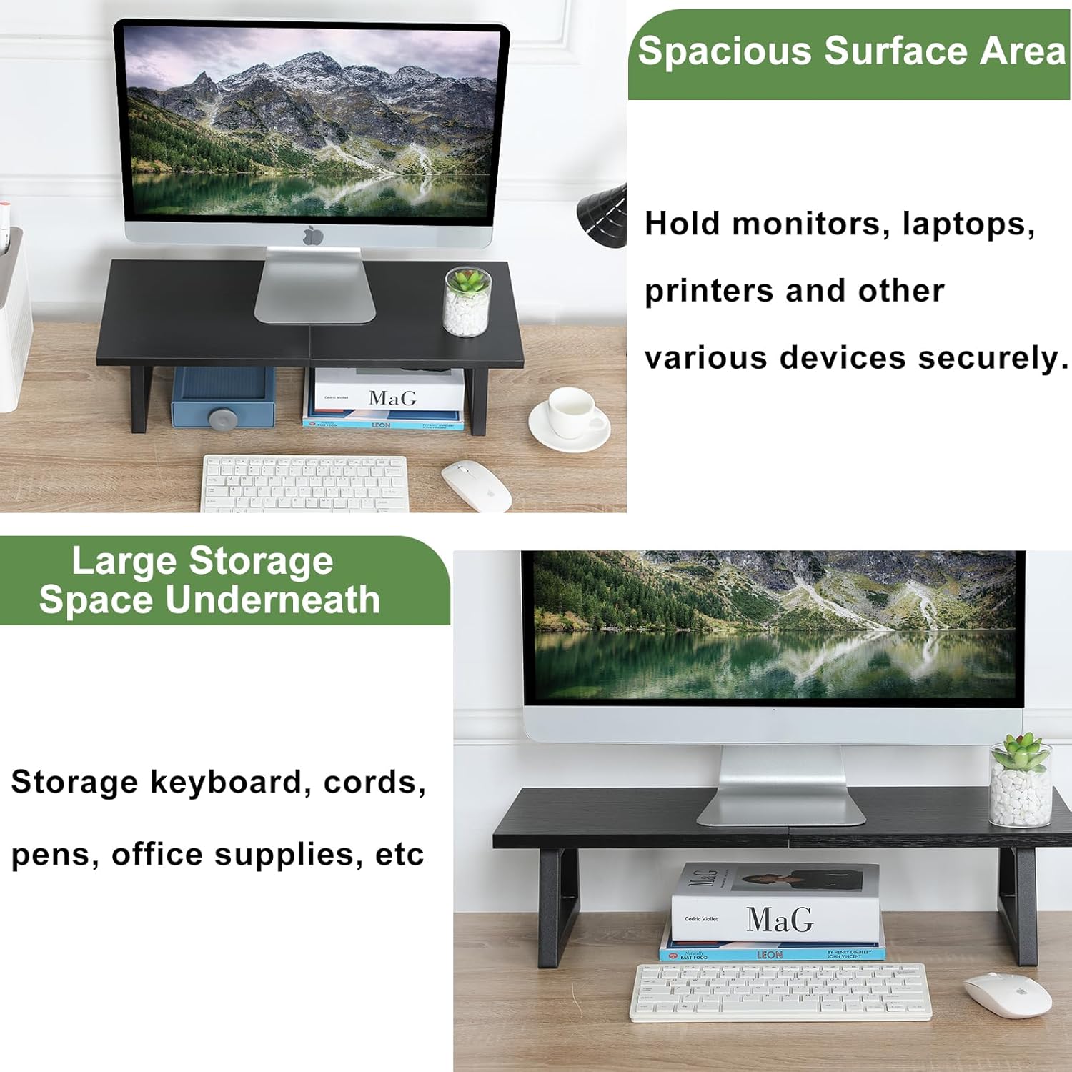 TEAMIX 42 inch+24 inch Monitor Stand Wood & Steel Desktop Riser for for Desktop Office Desk Organizers