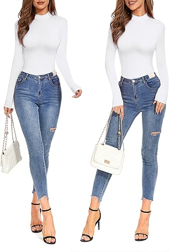 Miniatura 5 de Urvicor Mock Neck Tops for Women Long Sleeve Turtleneck Sexy Casual Fitted Fall Tee T Shirts Tshirts Blouse