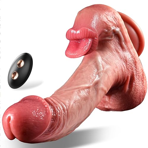 Realistic Thrusting Dildo Sex Toys, Vibrating Dildos Adult Sex Toy for Women G Spot with 5 Thrust Realistic Dildo & 9 Tongue Licking Vibrating Modes, Rabbit Vibrators for Female Couples Games