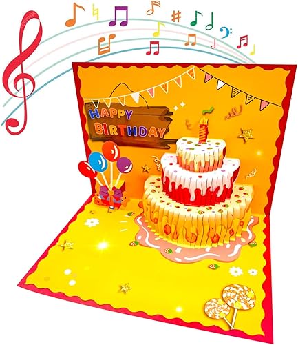 Miniatura 5 de Akeydeco Tarjetas de cumpleaños 3D desplegables, tarjetas de cumpleaños con música ligera y luz LED, colorida tarjeta de feliz cumpleaños para mamá,