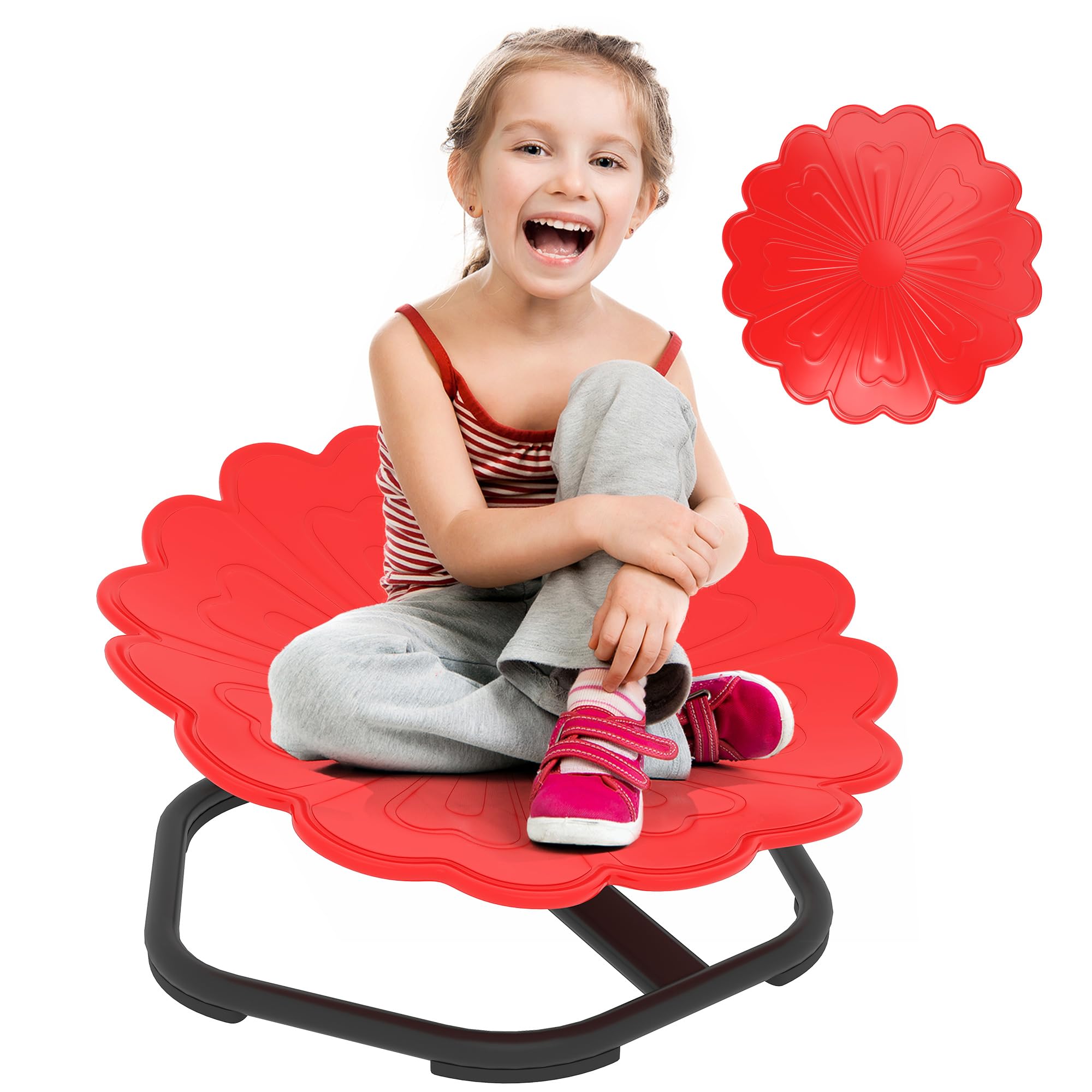 AIYAPLAY Kids Spinning Chair for Autism, Sensory Swivel Chair for ADHD Children, Flower Shaped Sit and Spin Wobble Stool with Non-Slip Base, Sensory Balance Toy for 3-8 Years Old, Red