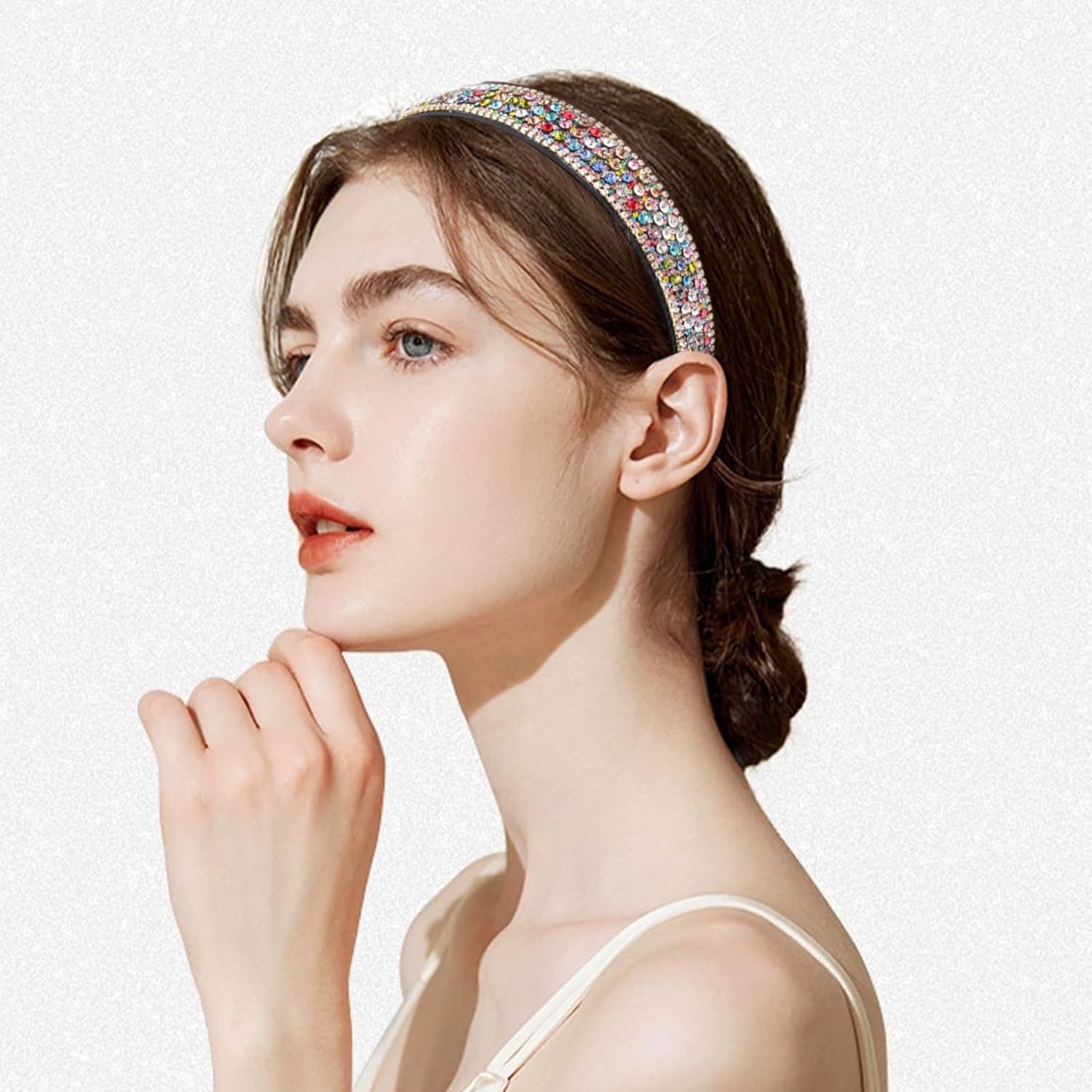 2 Pieces Gorgeous Rhinestone Headbands Fashion Hair Accessories Glitter Sparkly Crystal Diamond Headbands for Girls Women(Silver, Rainbow) - Image 5