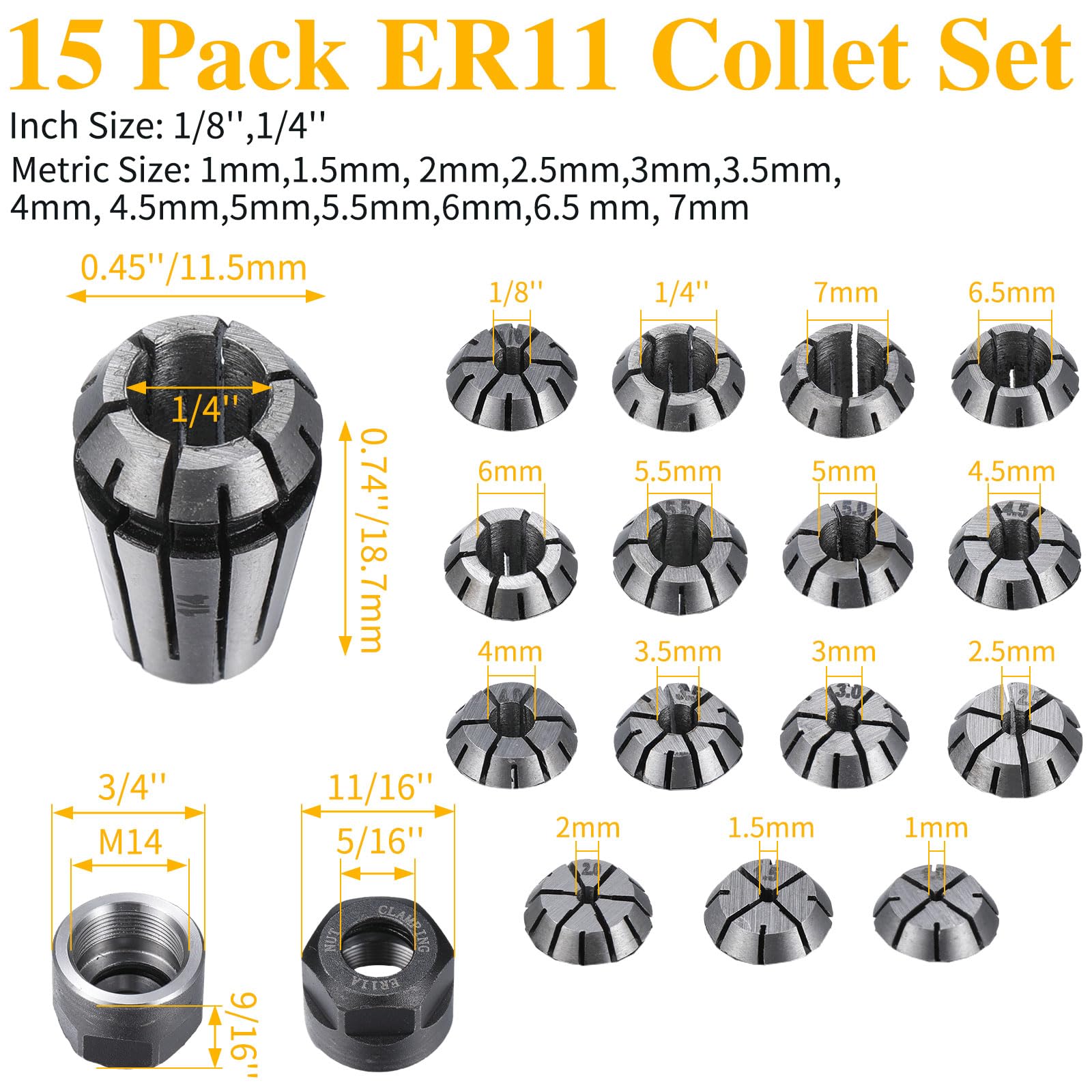 Yaocom ER11 Spring Collet Set - 19 Pcs -2