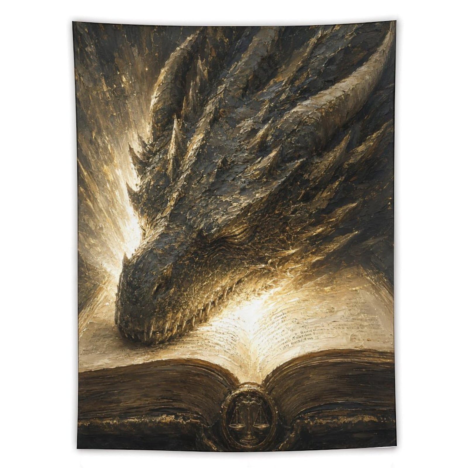 H3B8U2Y5 Dragon Head Over Book Wall Tapestry, Surrealist Style, Dorm Room