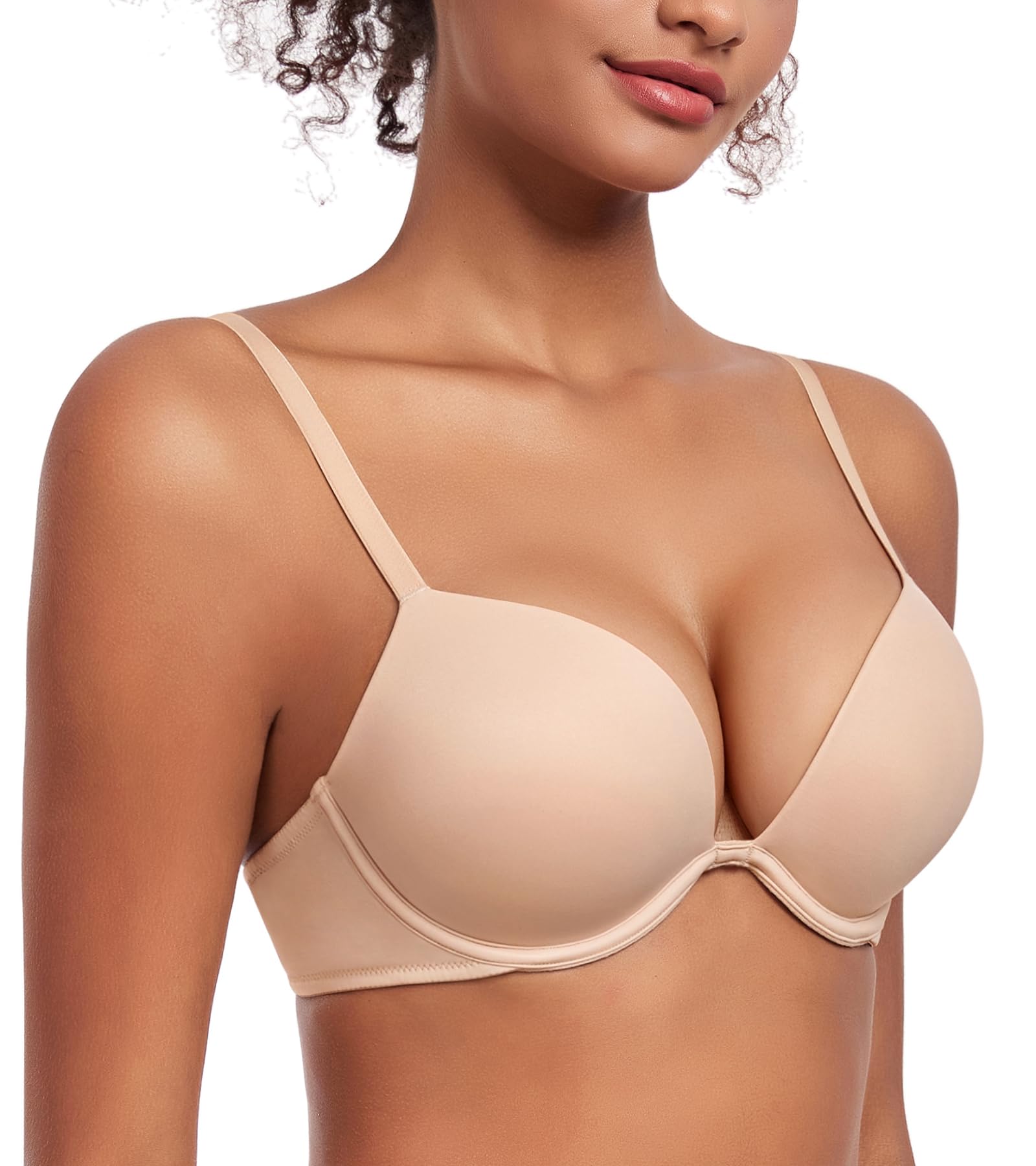 Lemorosy Reggiseno push-up imbottito da donna con profondo scollo a V e ferretto, 2 coppe