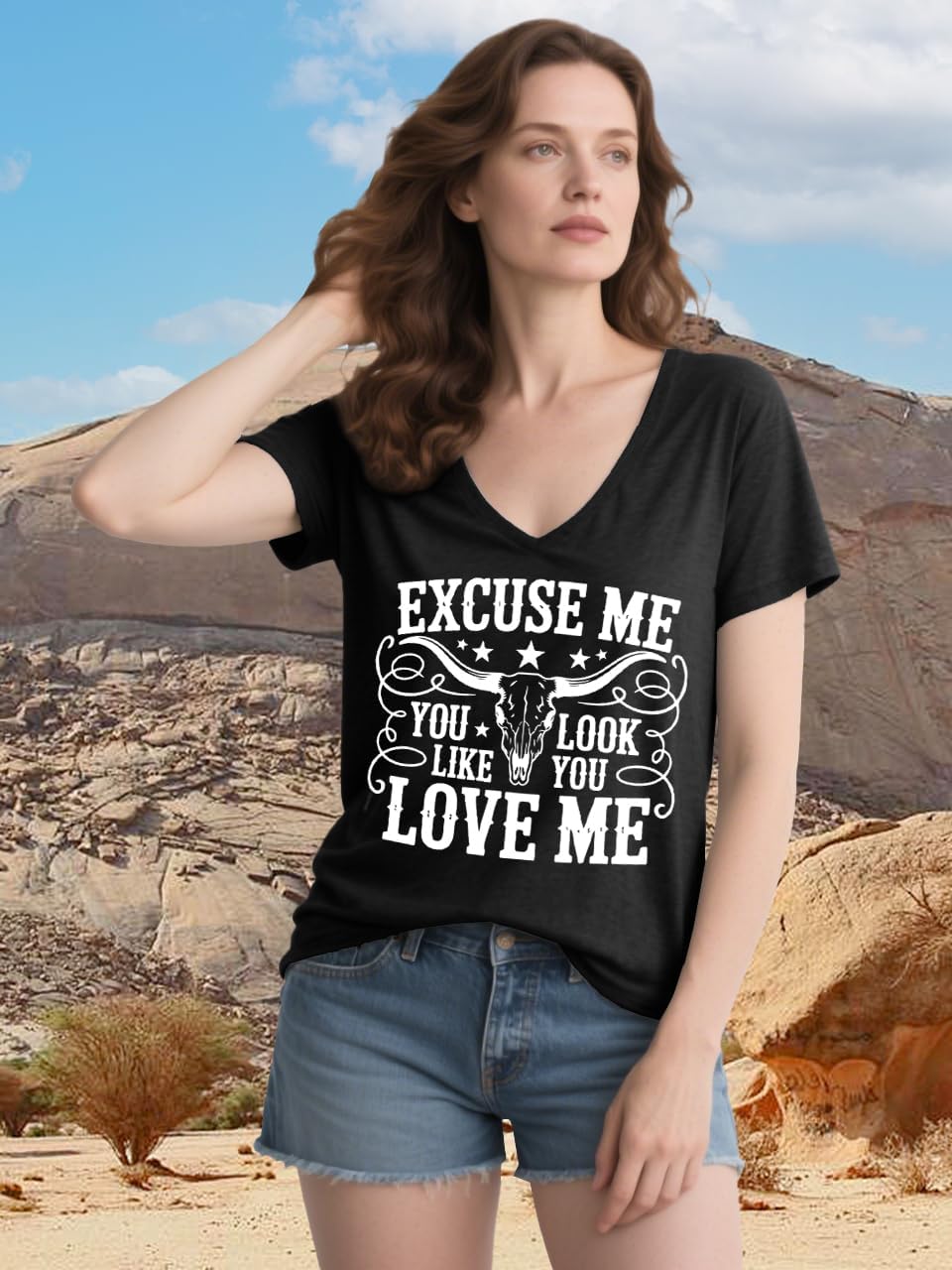 Excuse me You Look Like You Love Me Shirts Vintage Cow Skull T Shirt Country Music Graphic Tees Short Sleeve Tops - Image 2