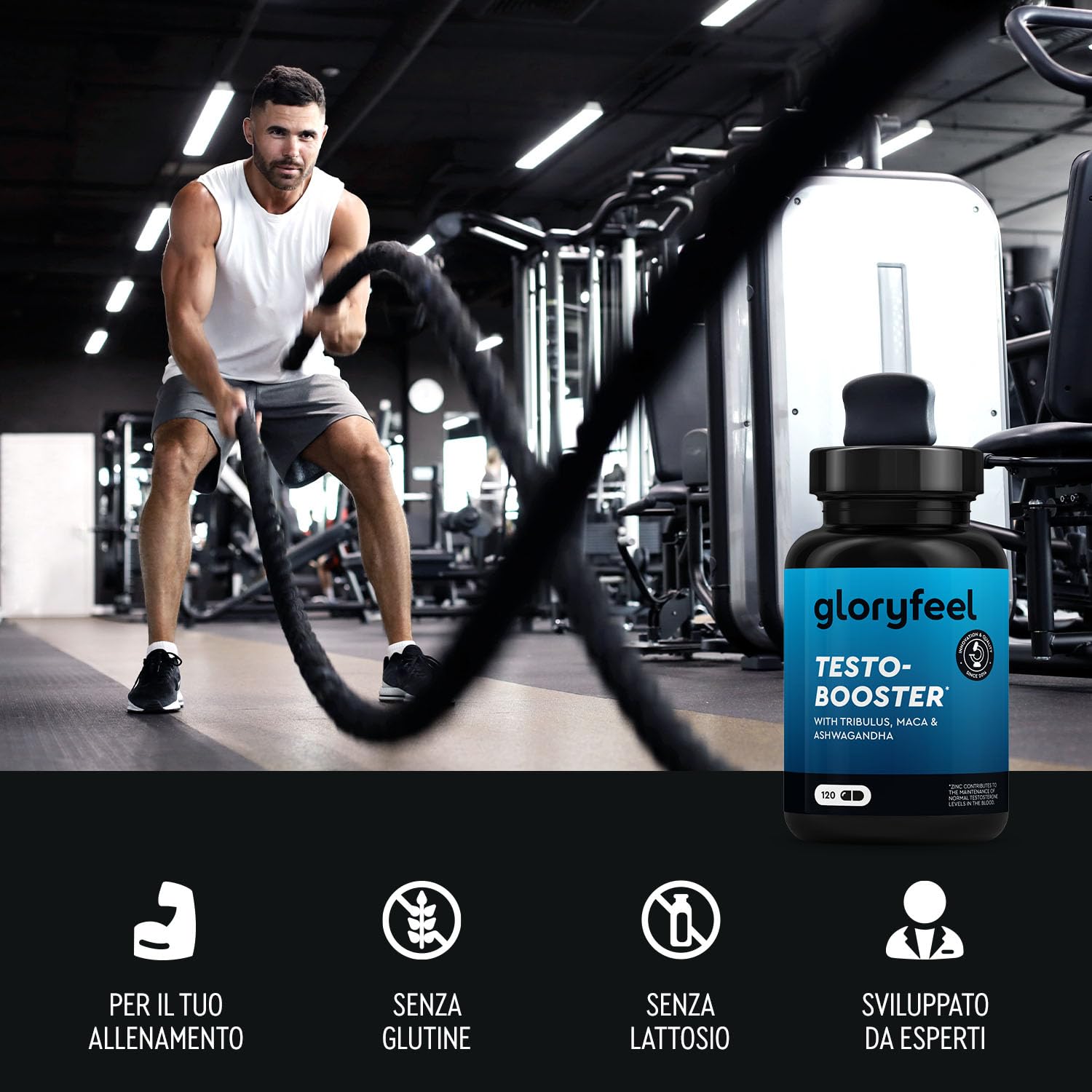 Testosterone Uomo Booster Extra, Dosaggio Ottimale, con Maca (20:1), Tribulus Terrestris (25:1), 500mg di Fieno Greco, Ginseng, Citrullina, Ashwagandha - 120 Capsule, Integratore Uomo