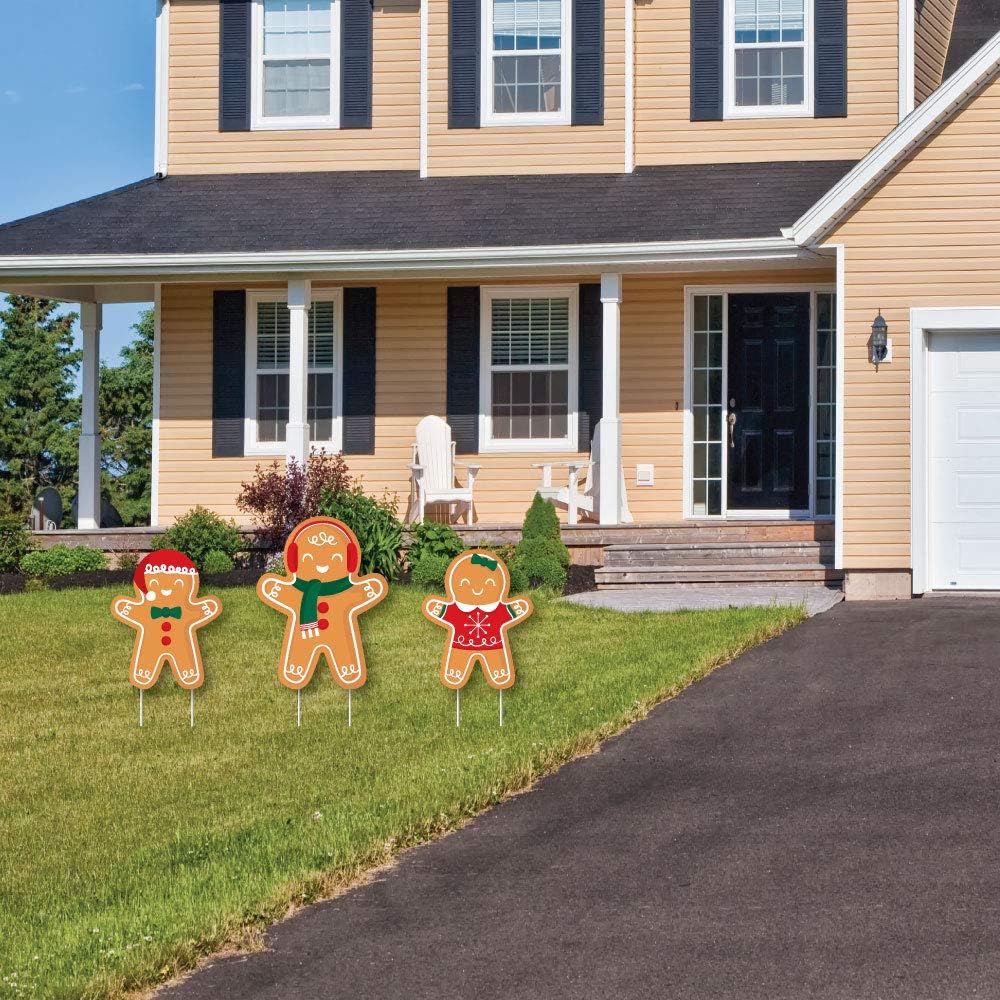 Big Dot of Happiness Gingerbread Christmas - Outdoor Lawn Sign Decorations with Stakes - Gingerbread Man Holiday Party Yard Display - 3 Pieces