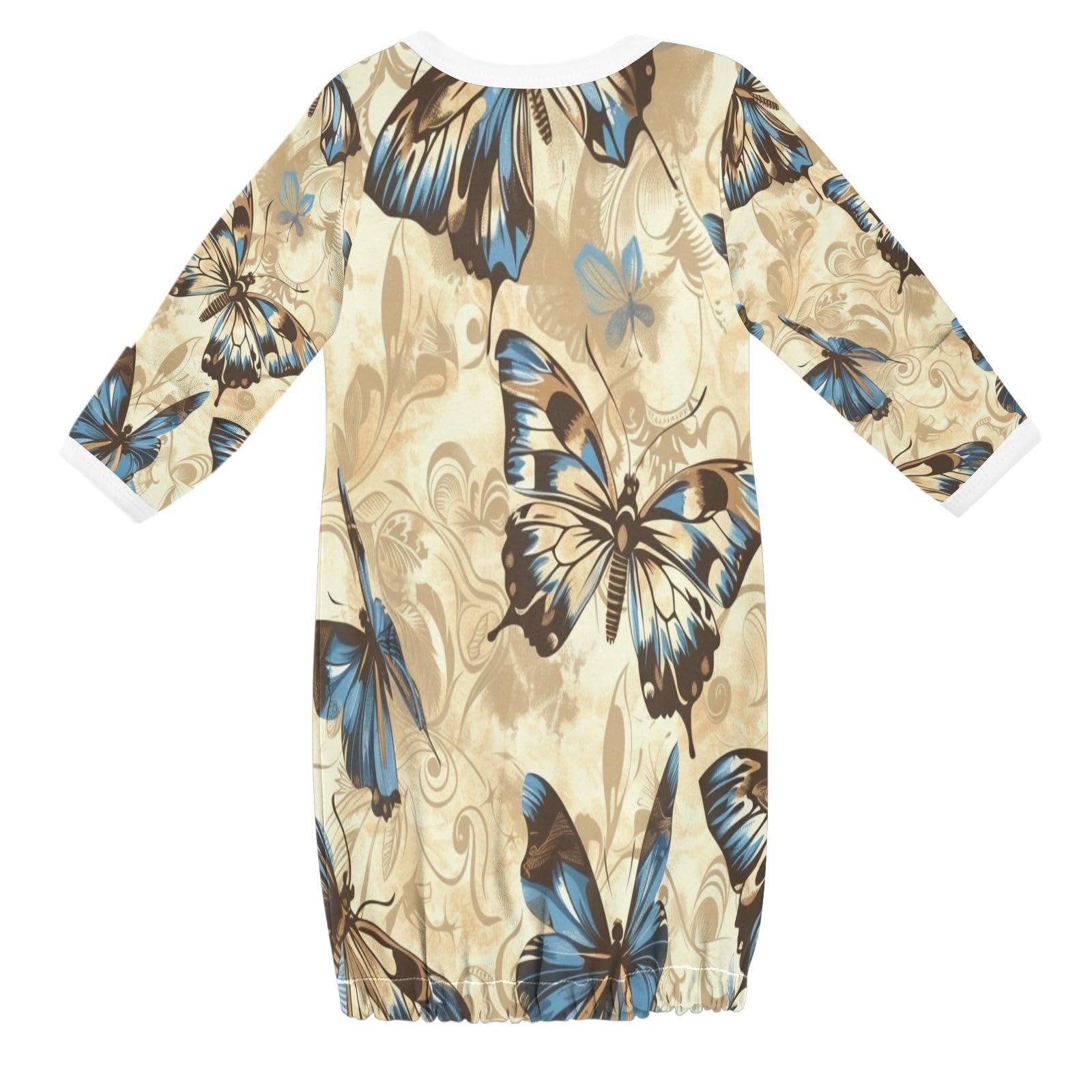 senya Nightdress Sleeper Gown Long Sleeve Nightgown Pajamas Grey Blue Butterflys for 3-12 Months