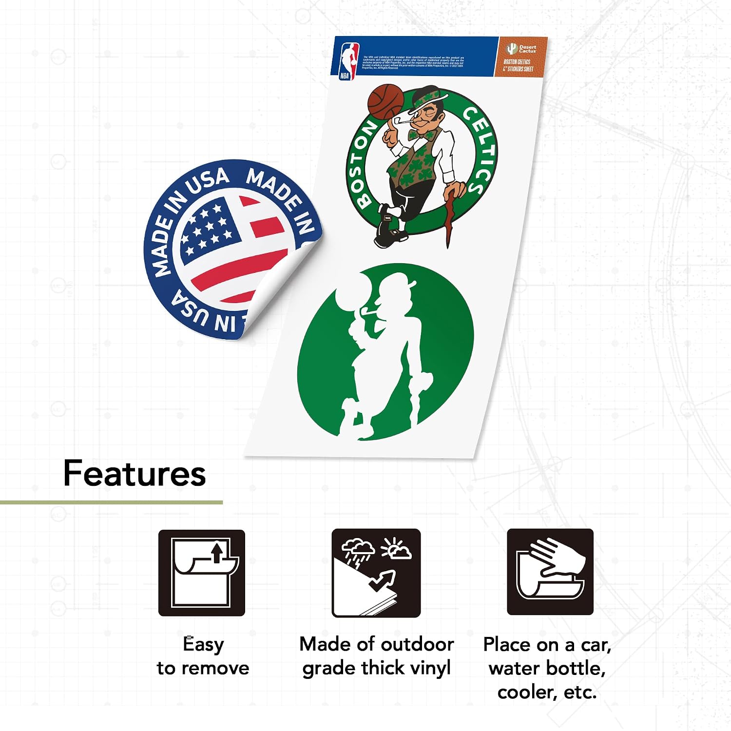Desert Cactus Boston Celtics NBA Officially Licensed Sticker Vinyl Decal Laptop Water Bottle Car Scrapbook (4 Inch)