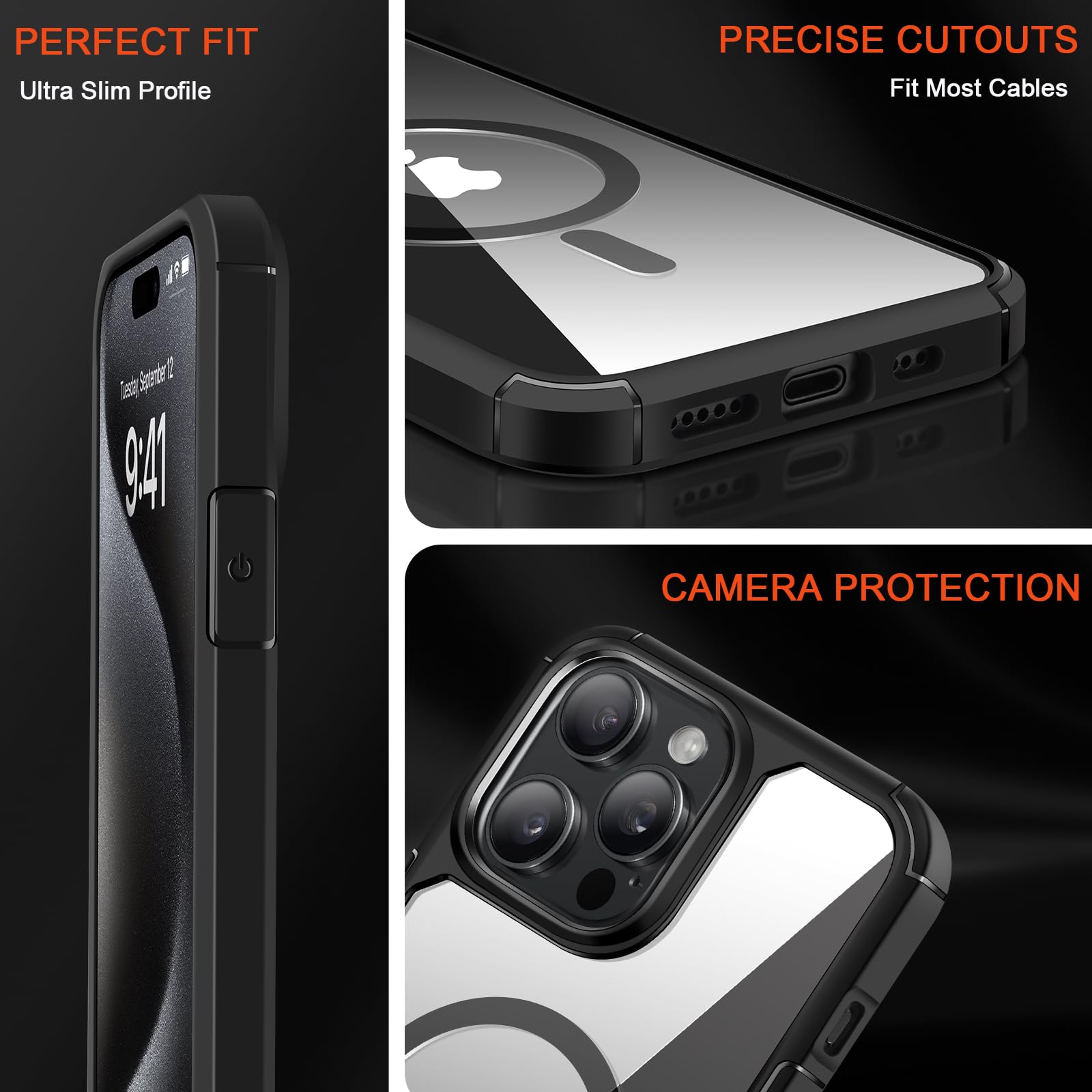 Custodia Magnetica TENDLIN Per IPhone 15 – Trasparente Antiurto Con MagSafe, Nero