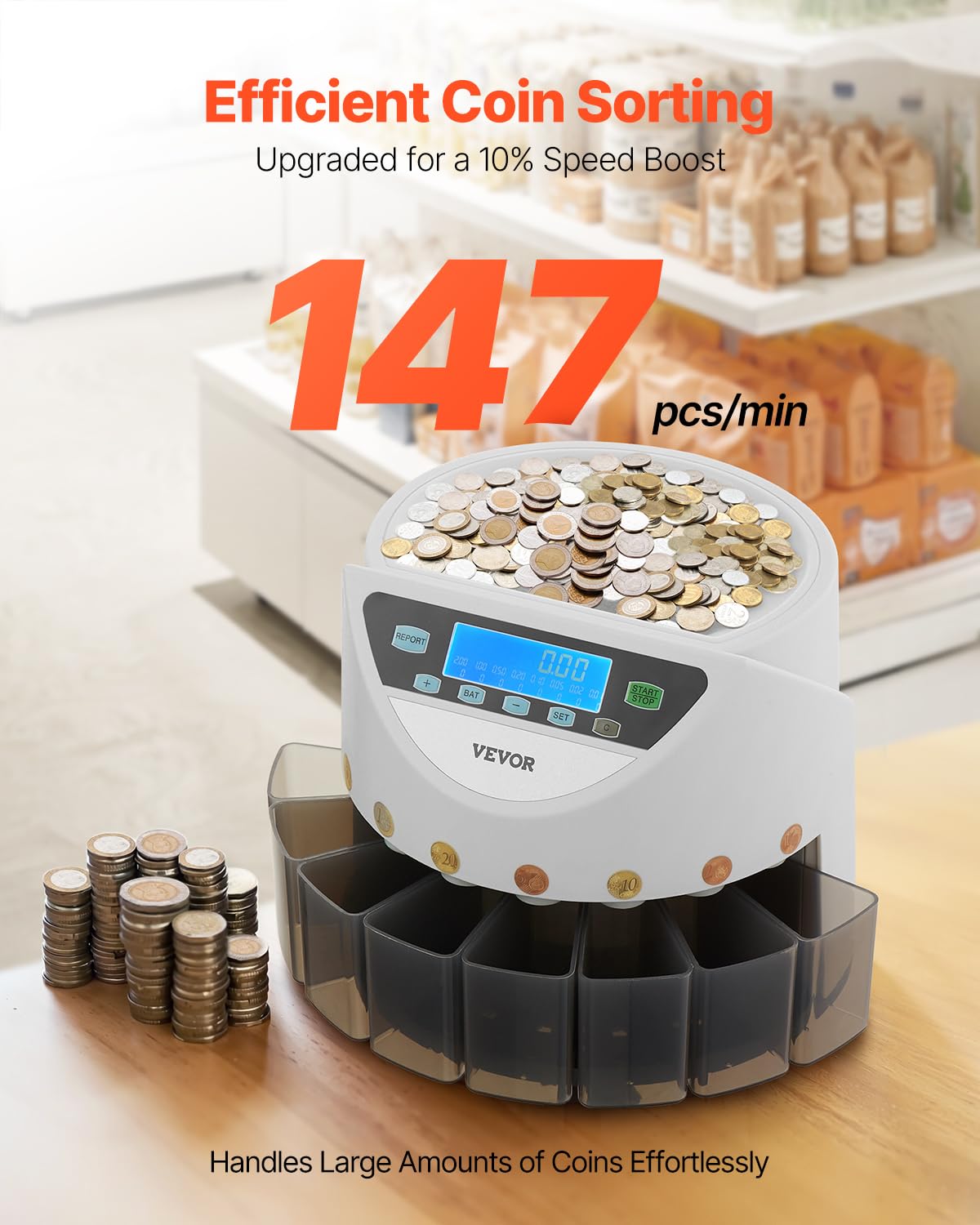 VEVOR Compteuse de Pièces Euros 8 Types 850PCs Écran LCD
