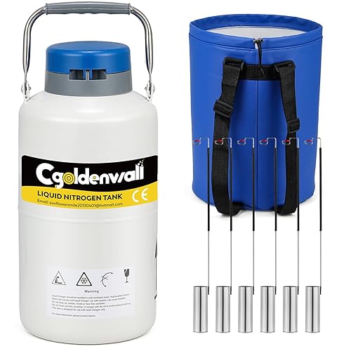 CGOLDENWALL Contenedor de nitrógeno líquido 3L Contenedor criogénico Tanque LN2 Aleación de aluminio Dewar Nitrógeno líquido Dewar con 6 recipientes