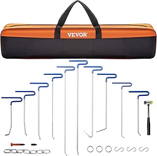 VEVOR Rods Dent Removal Kit, 20 Pcs Paintless Dent Repair Rods, Stainless Steel Dent Rods, Whale Tail Dent Repair Tools, Professional Hail Dent Removal Tool For Minor Dents, Door Dings And Hail Damage