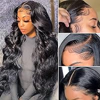 Vista 7 de Pizazz Pelucas delanteras de encaje HD transparentes 13x6, pelucas de cabello humano con frente de encaje transparente, 180 de densidad