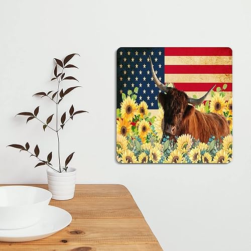 Miniatura 5 de Independence Day Metal Signs Sunflower Cow Farm Animals Aluminum Sign Patriotic Nostalgia Oil Painting Aluminum Sign US Flags Retro 12 Inch Metal