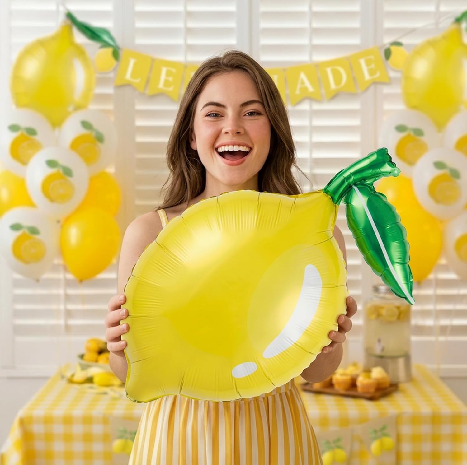 Lemon foil Balloons Lemon Banner Summer lemonade with leaves Balloons lemonade stand supplies for Fruit theme birthday decorations she found her main Shower Sweet Lemonade Centerpiece image 5