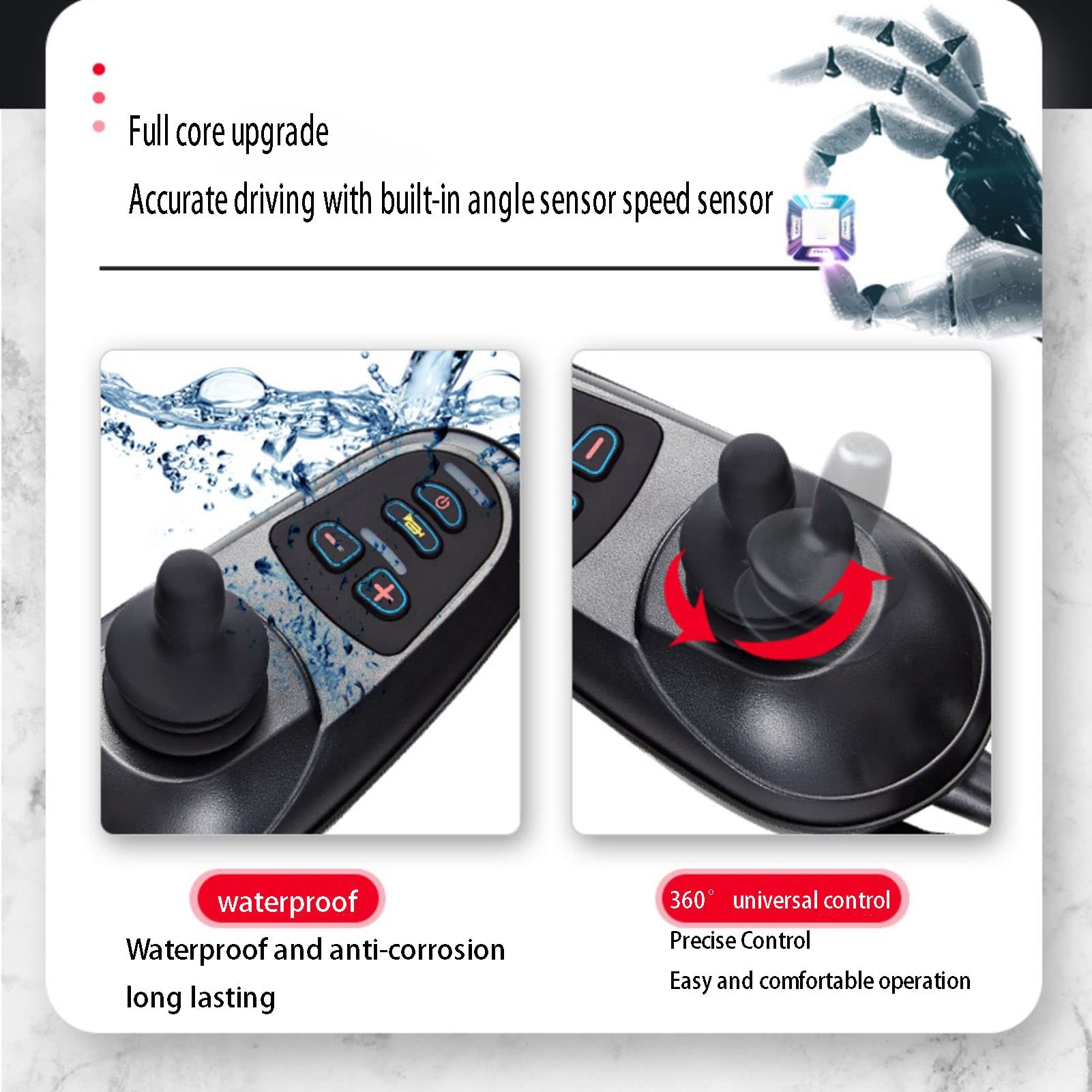 Silla de ruedas eléctrica plegable todo terreno, motor de 500 W, diseño antivuelco, control de palanca de mando de 360°, apta para personas mayores, sin mantenimiento