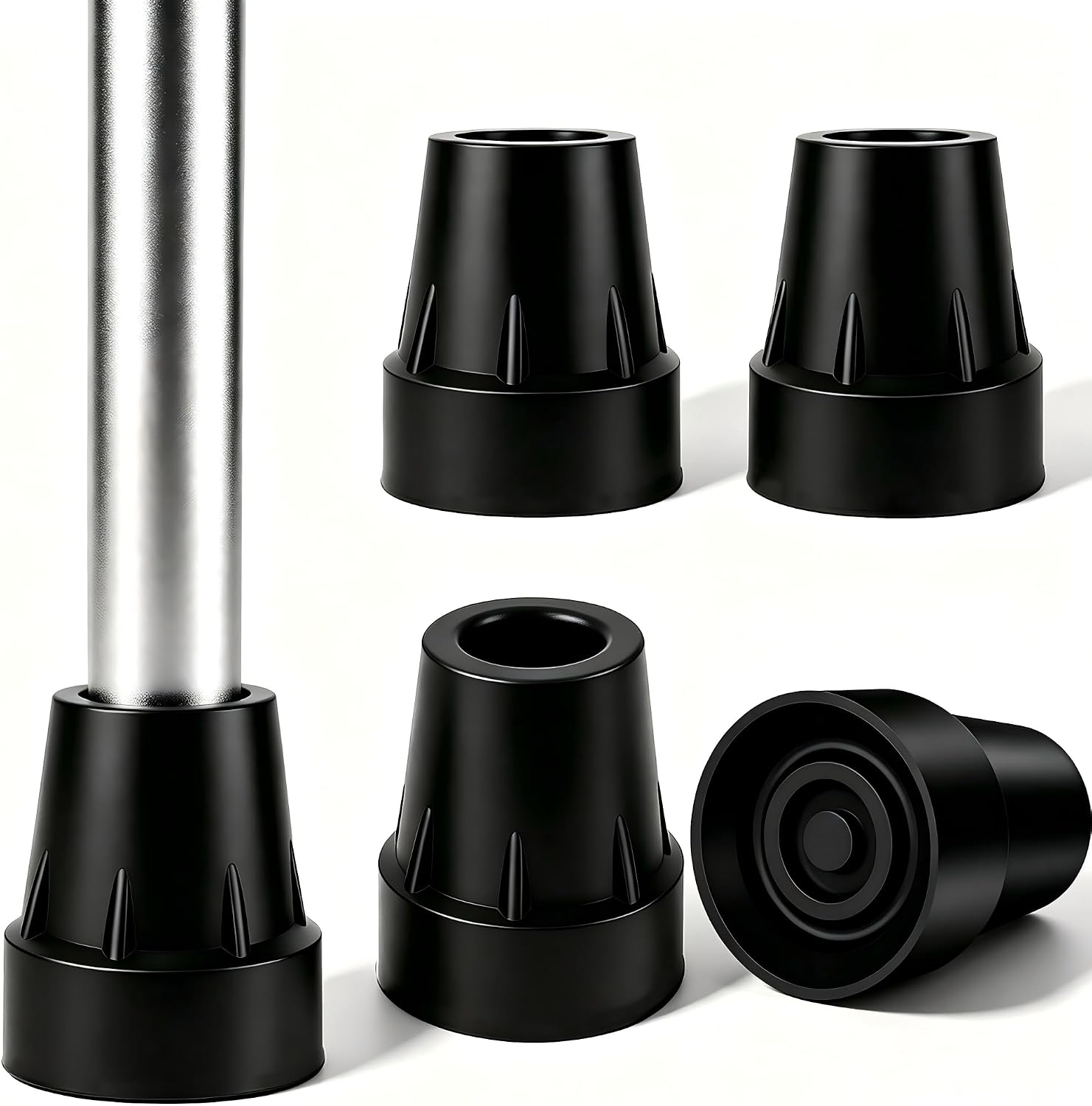 4PCS Rubber Cane Tips 3/4 Inch Heavy Duty Walking Cane Tips, Anti Slip Replace Rubber Tips for Canes, Walking Sticks Tips,Hiking Stick Tips, Seniors Crutches Tips, Black