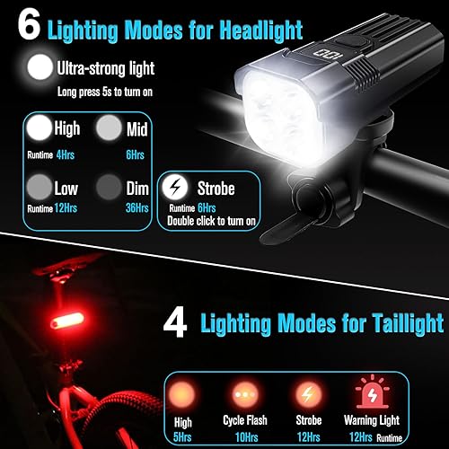 Miniatura 3 de Juego de luces LED para bicicleta de 2025, 2000 lúmenes, luces de bicicleta recargables delanteras y traseras, tiempo de ejecución de más de 36