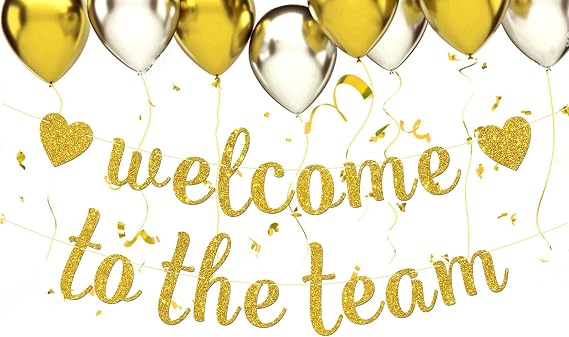 Welcome to the Team Banner - New Teacher Employee Coworker Staff Colleague Team Member Party Decor - Welcome Party Decorations, Gold Glitter