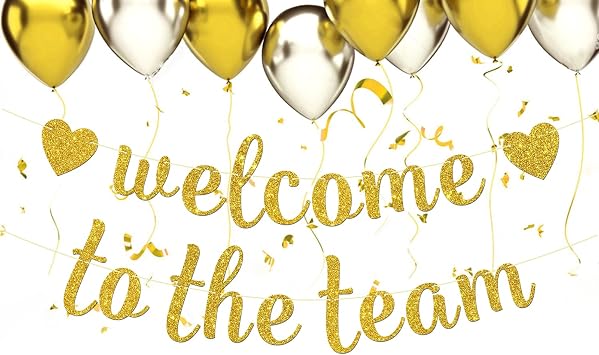 Welcome to the Team Banner - New Teacher Employee Coworker Staff Colleague Team Member Party Decor - Welcome Party Decorations, Gold Glitter